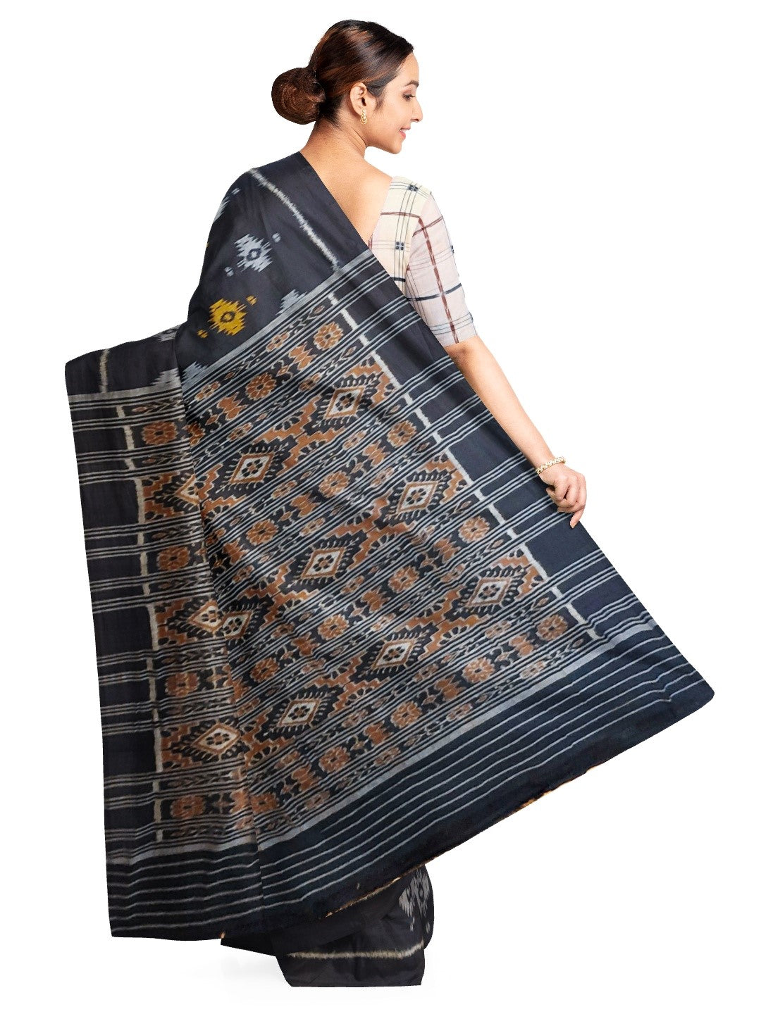 Black Cotton Odisha Ikat saree with cotton ikat blouse piece