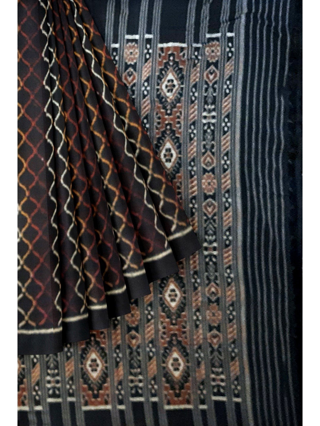 Black Cotton Odisha Ikat saree with cotton ikat blouse piece