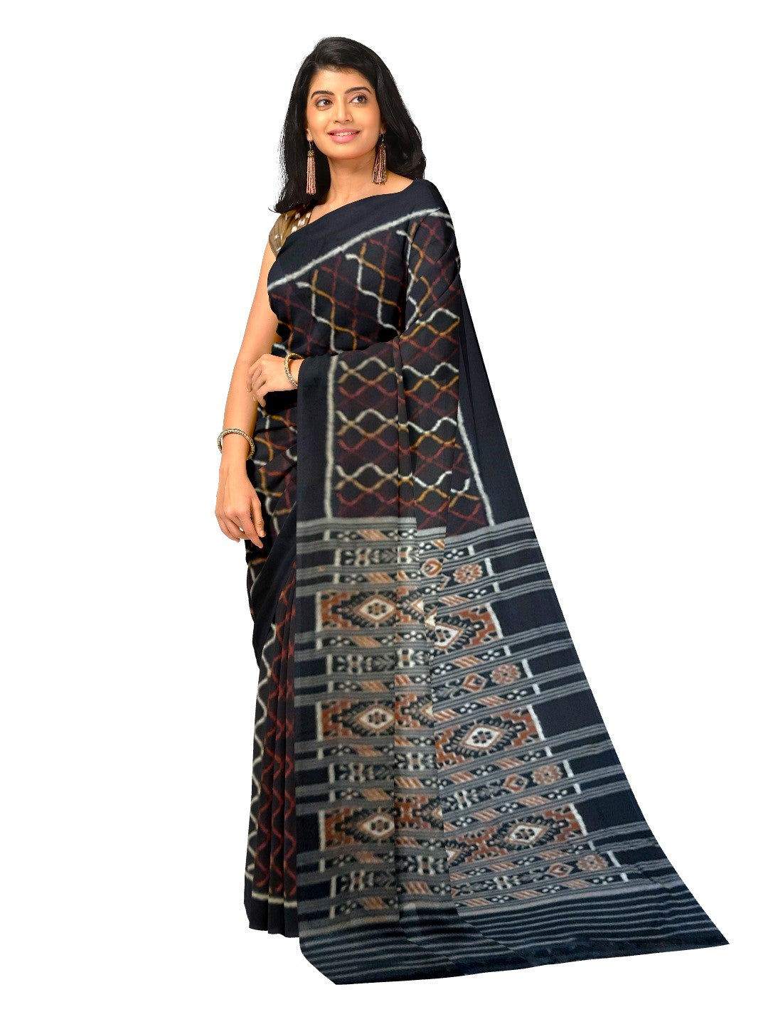 Black Cotton Odisha Ikat saree with cotton ikat blouse piece
