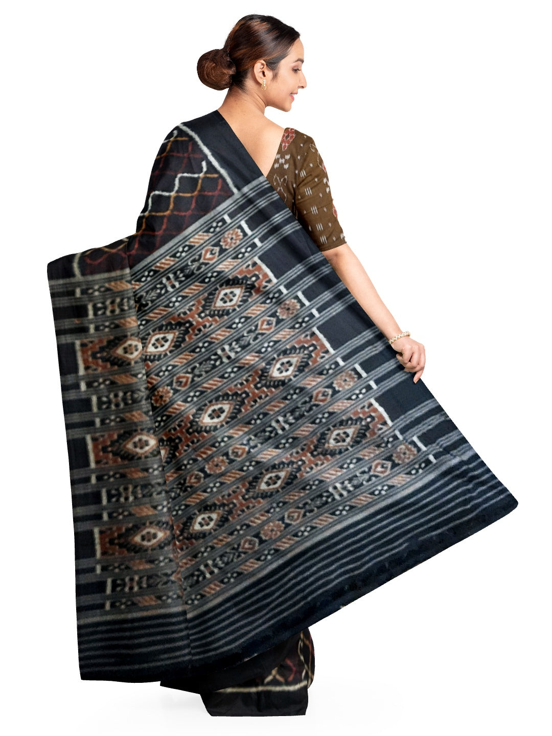 Black Cotton Odisha Ikat saree with cotton ikat blouse piece