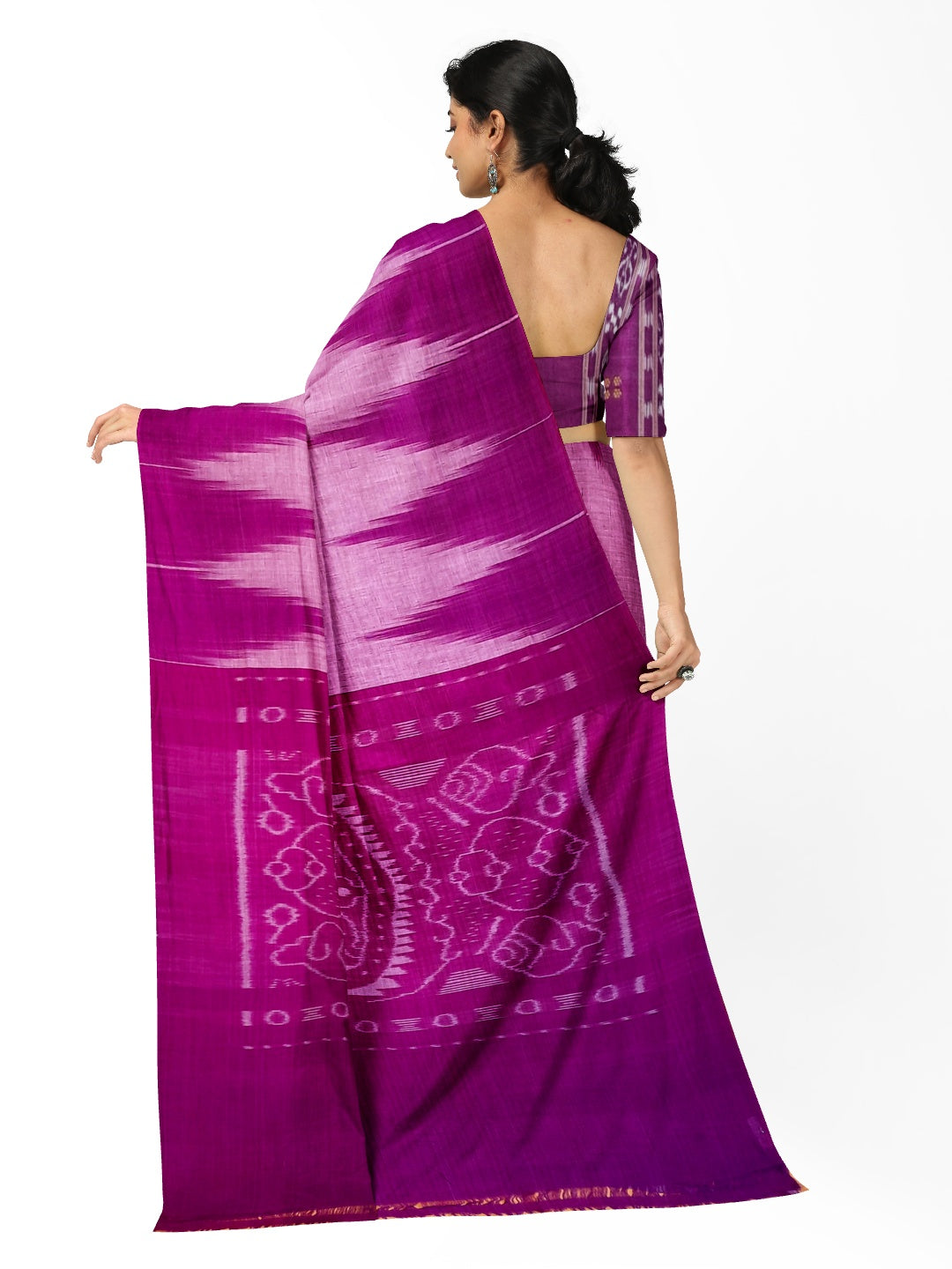 Purple Cotton Odisha Ikat saree  with mix match cotton ikat blouse
