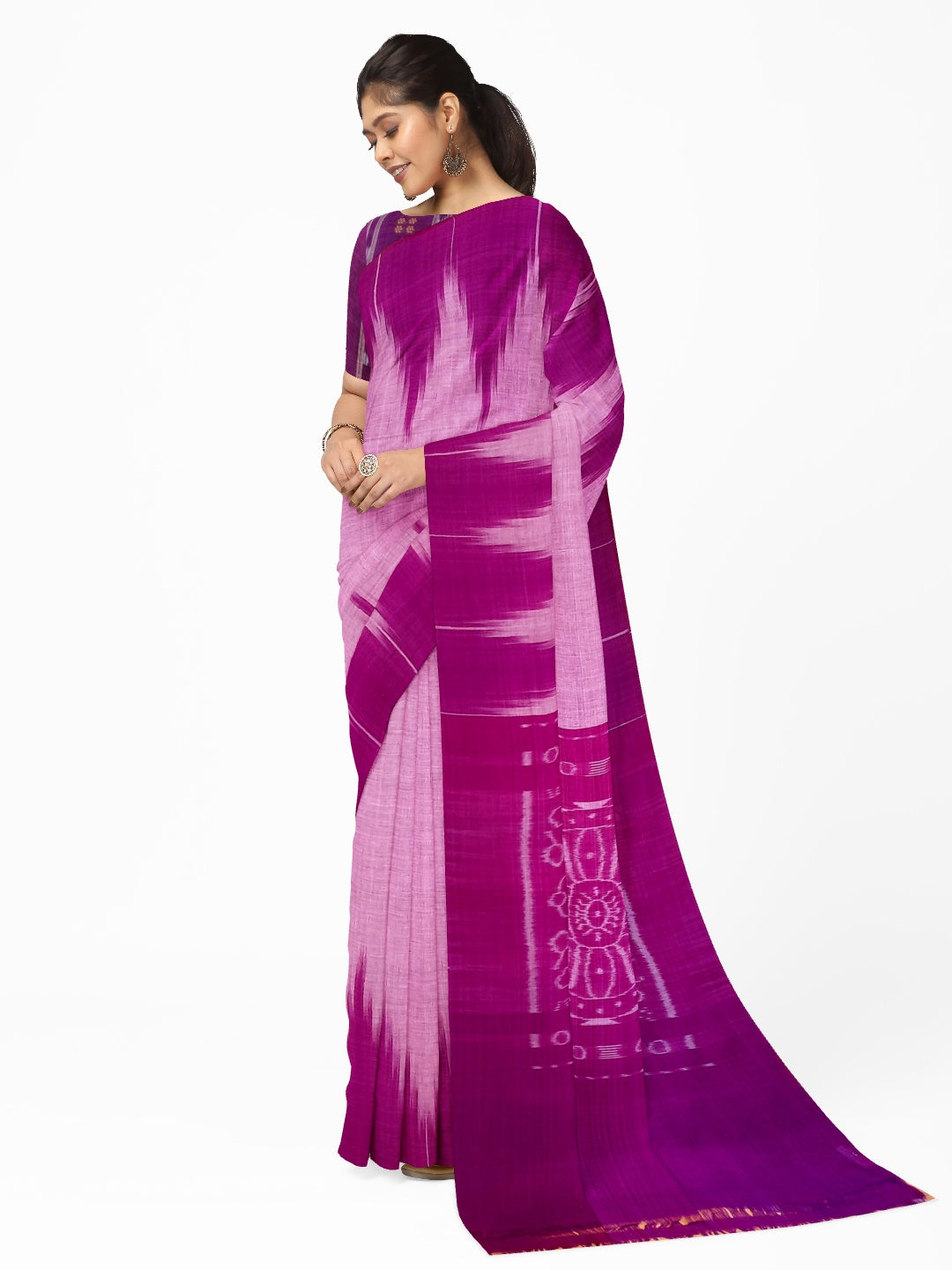 Purple Cotton Odisha Ikat saree  with mix match cotton ikat blouse