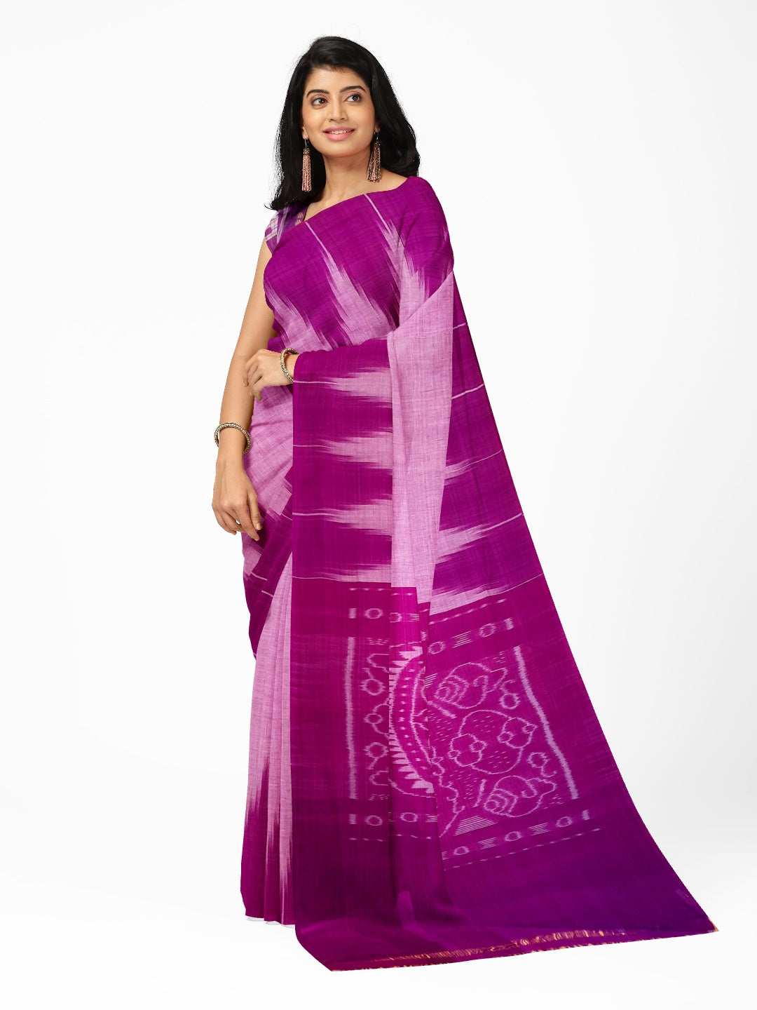 Purple Cotton Odisha Ikat saree  with mix match cotton ikat blouse
