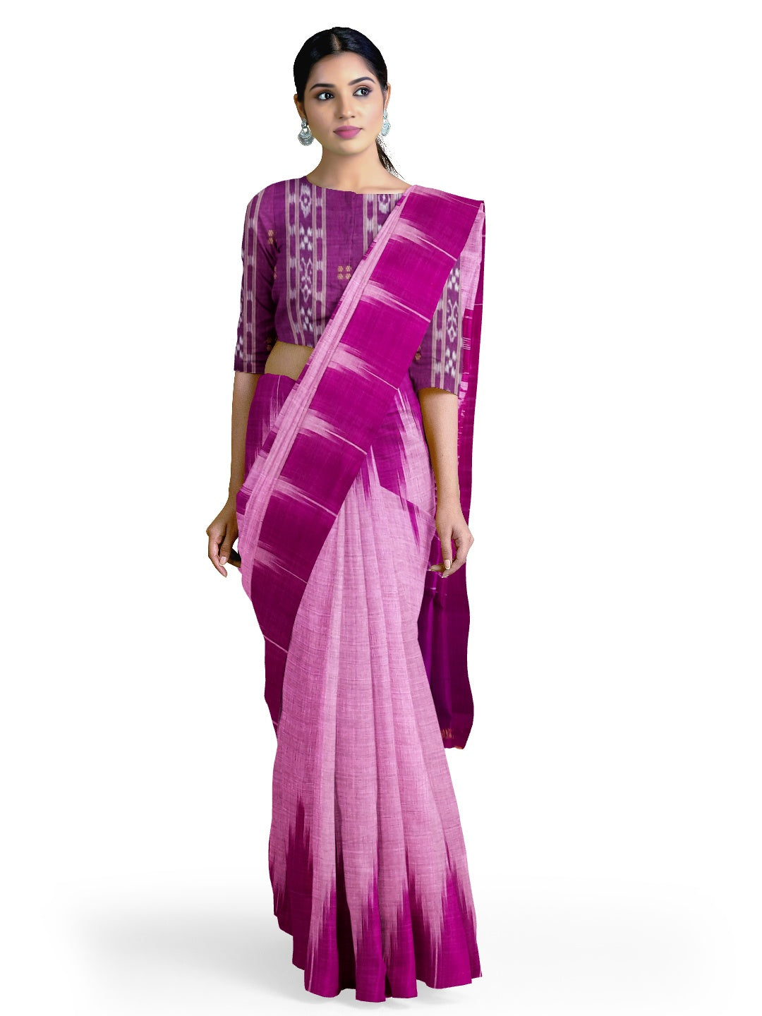 Purple Cotton Odisha Ikat saree  with mix match cotton ikat blouse