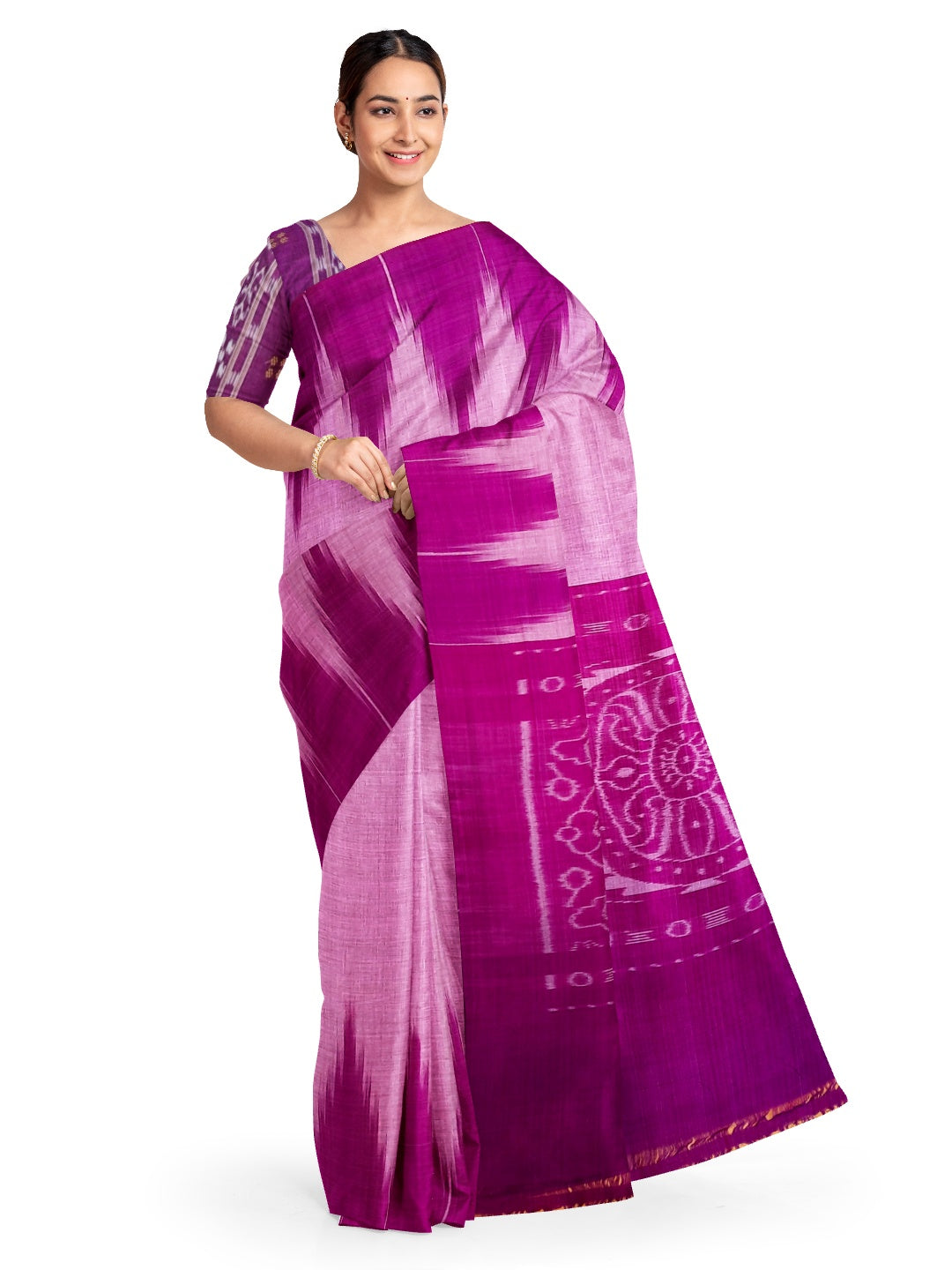 Purple Cotton Odisha Ikat saree  with mix match cotton ikat blouse