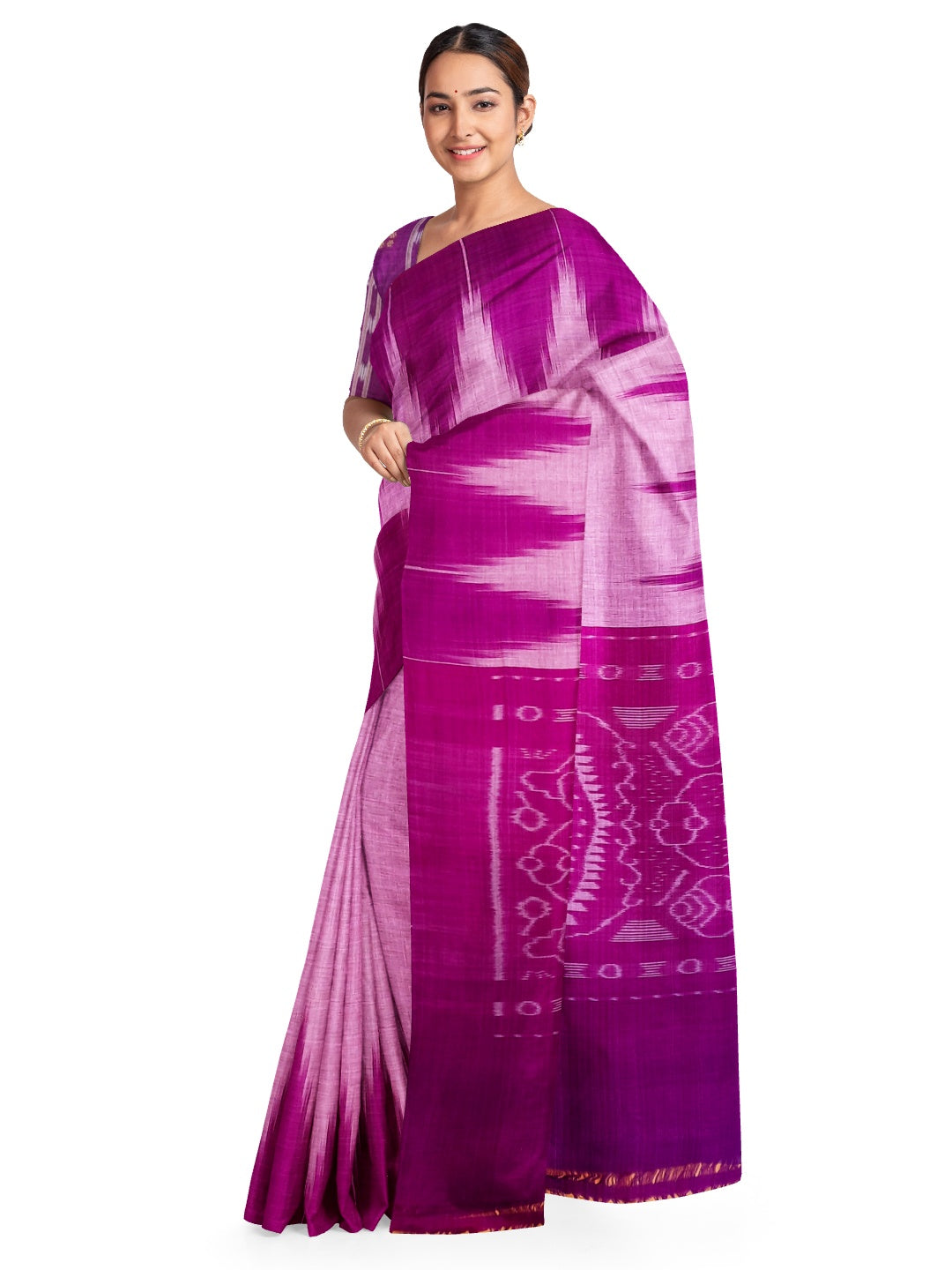 Purple Cotton Odisha Ikat saree  with mix match cotton ikat blouse