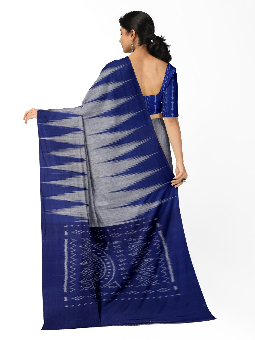 Blue Cotton Odisha Ikat saree  with mix match cotton ikat blouse