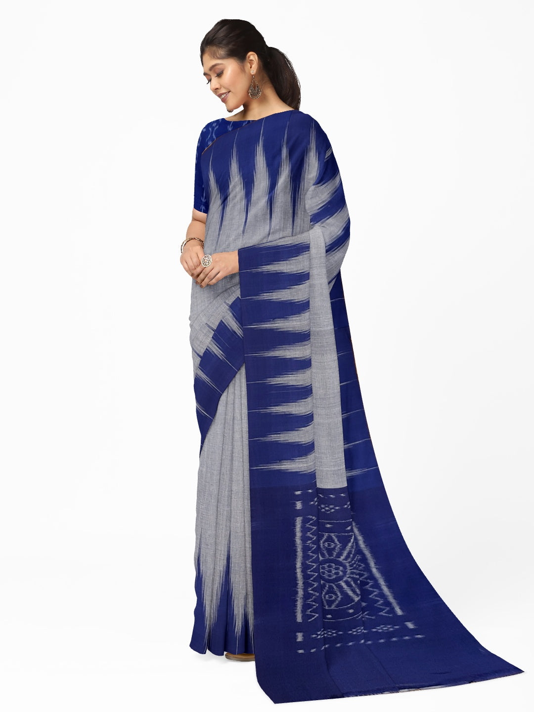 Blue Cotton Odisha Ikat saree  with mix match cotton ikat blouse