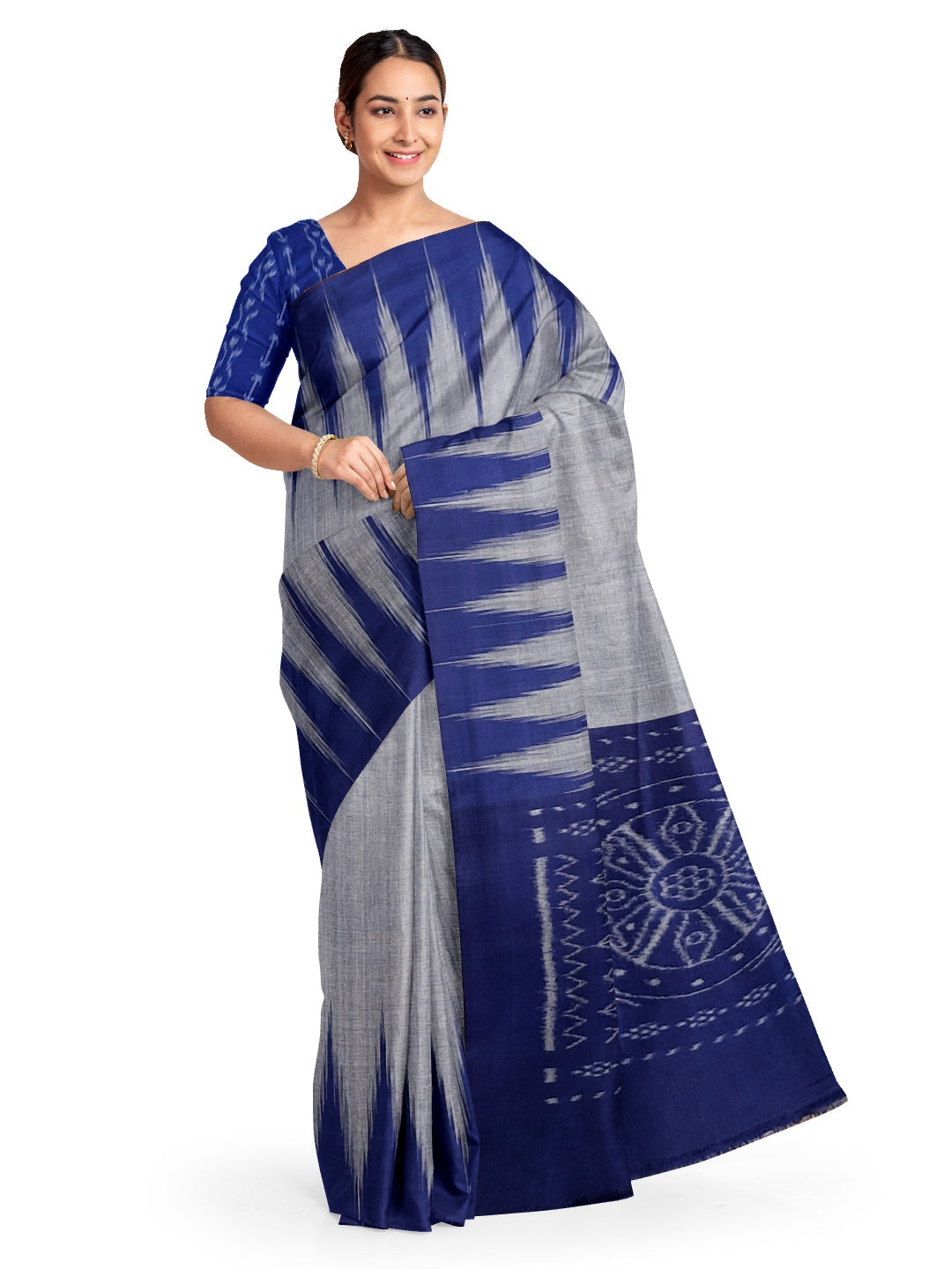 Blue Cotton Odisha Ikat saree  with mix match cotton ikat blouse