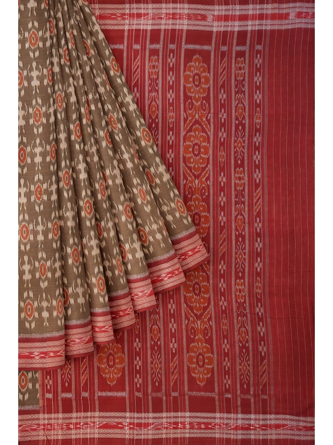Brown Odisha Ikat saree with cotton ikat blouse piece