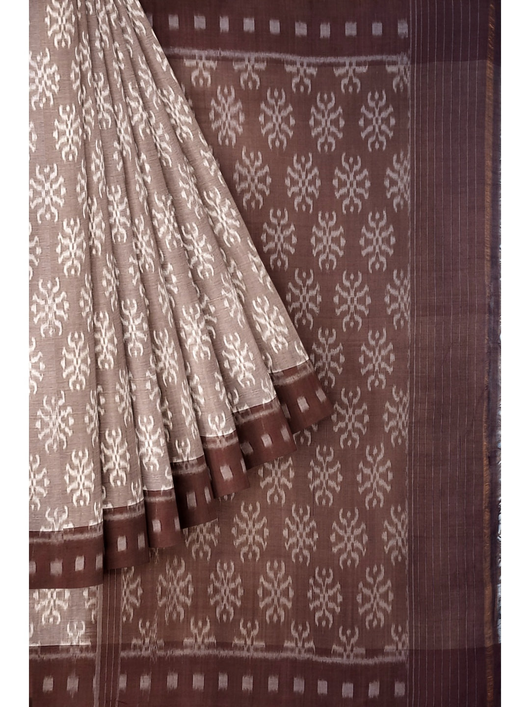 Brown Odisha Ikat saree with cotton ikat blouse piece