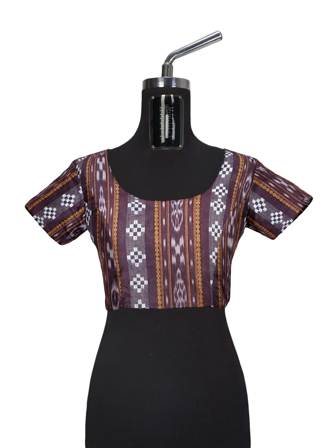 Brown Odisha Ikat saree with cotton ikat blouse piece