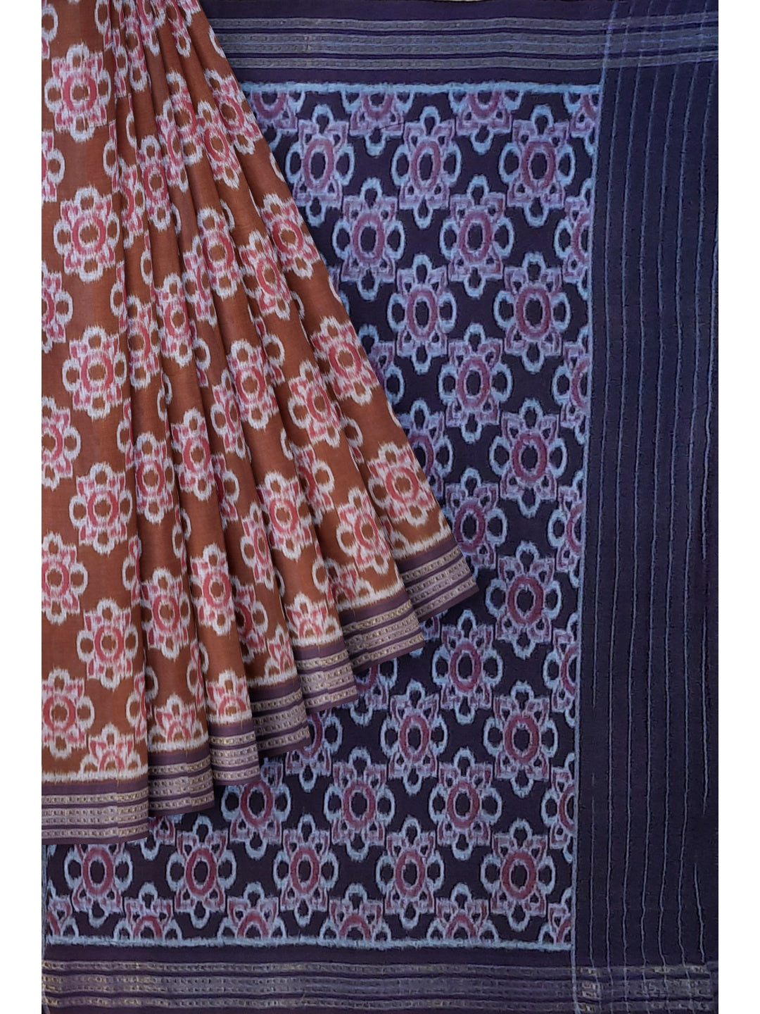 Pinkish Brown Odisha Ikat saree with cotton ikat blouse piece