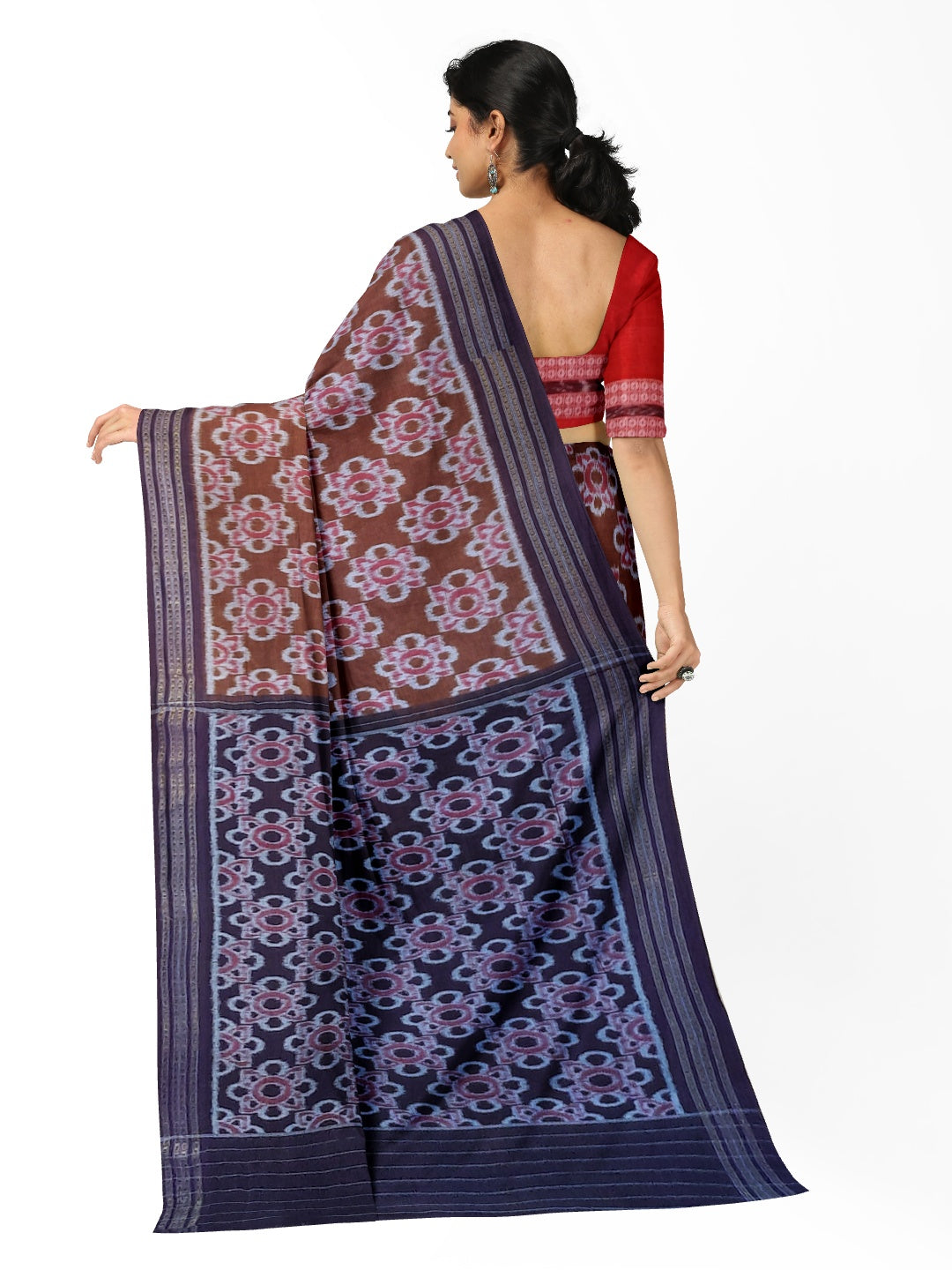 Pinkish Brown Odisha Ikat saree with cotton ikat blouse piece