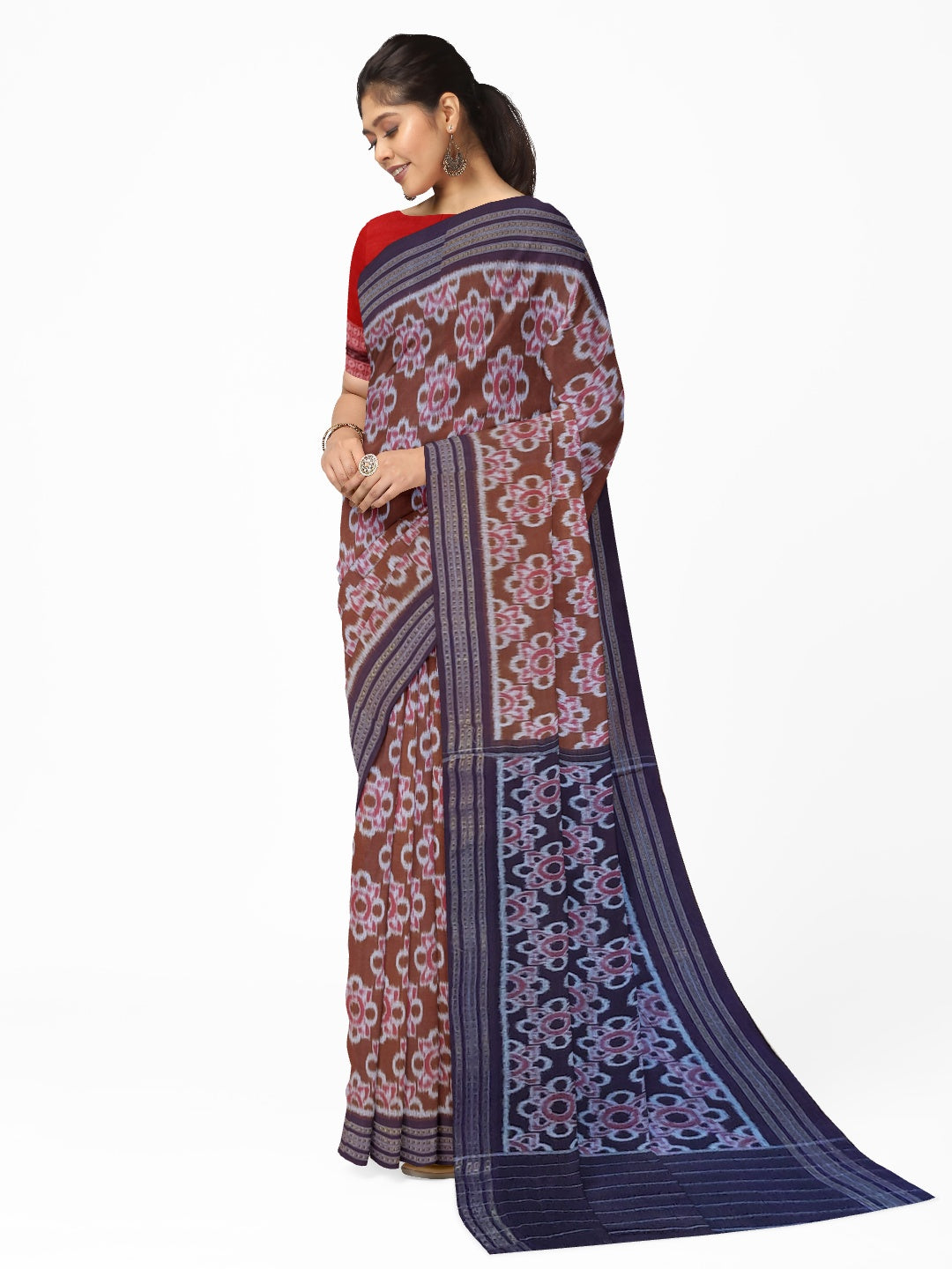 Pinkish Brown Odisha Ikat saree with cotton ikat blouse piece