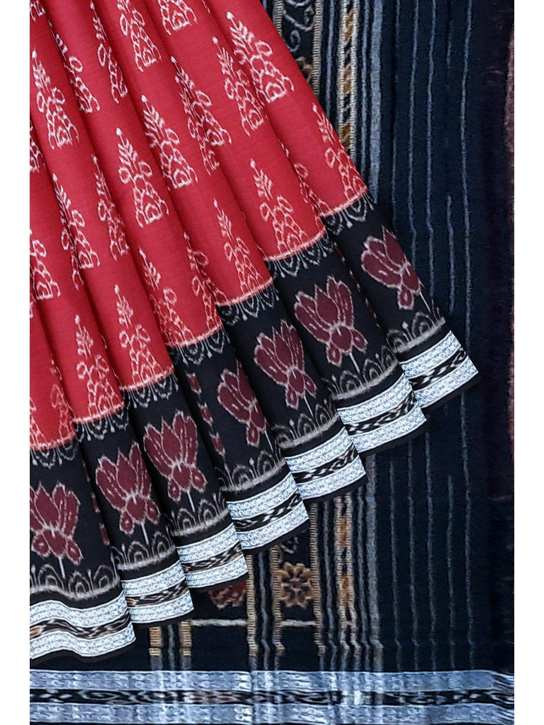 Marron with Black  Cotton Odisha Ikat saree  with mix match cotton ikat blouse