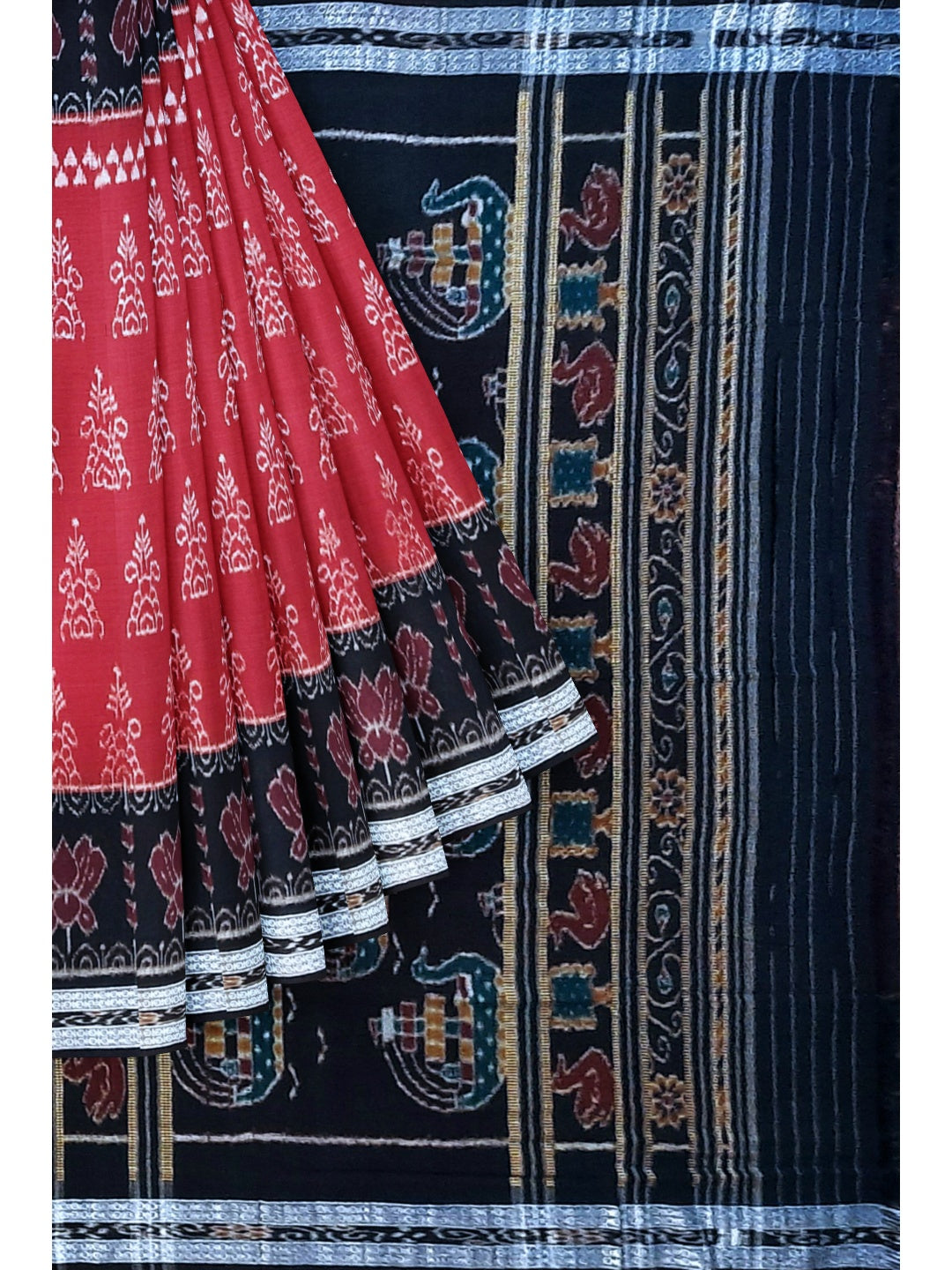 Marron with Black  Cotton Odisha Ikat saree  with mix match cotton ikat blouse