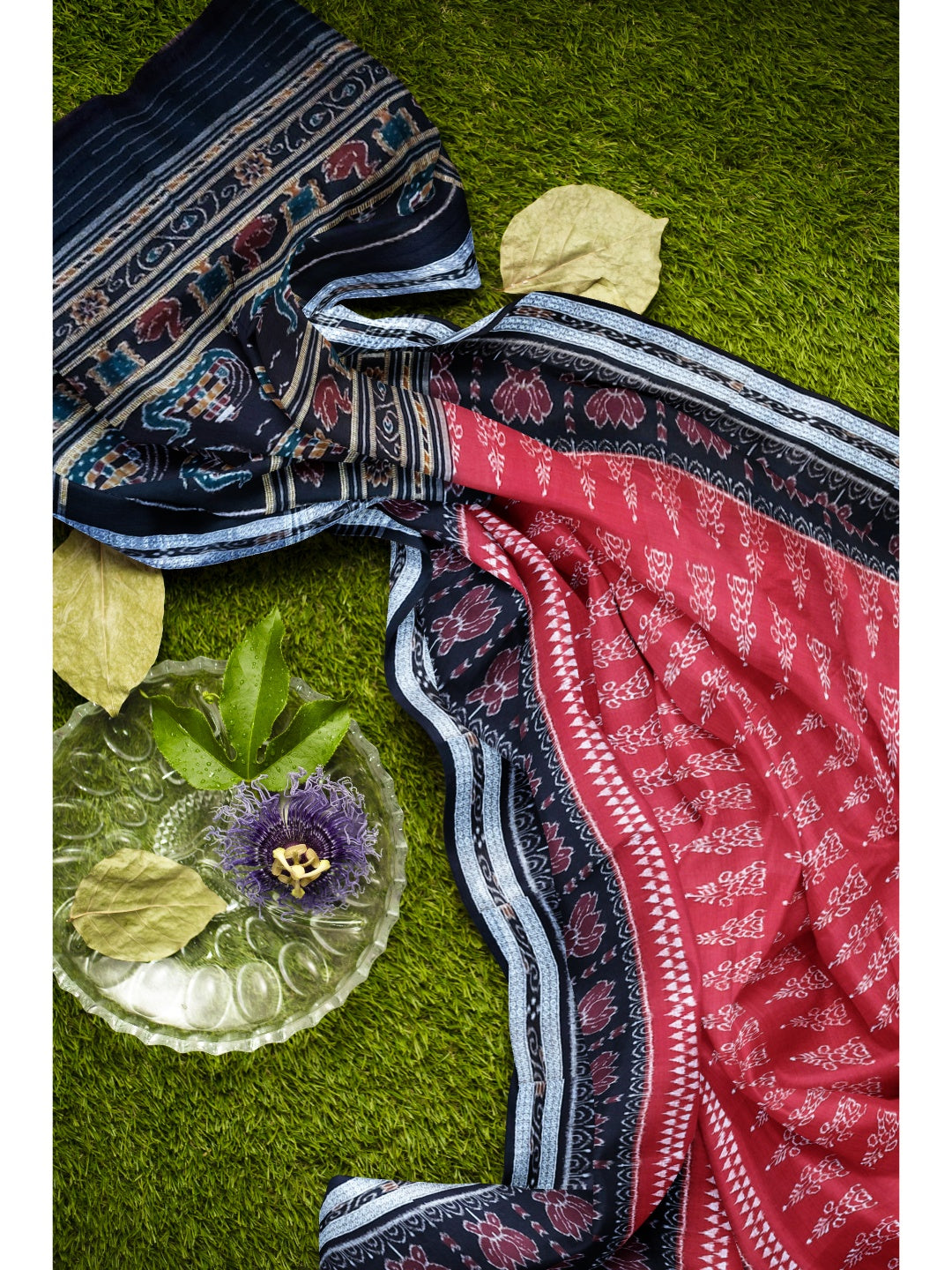 Marron with Black  Cotton Odisha Ikat saree  with mix match cotton ikat blouse