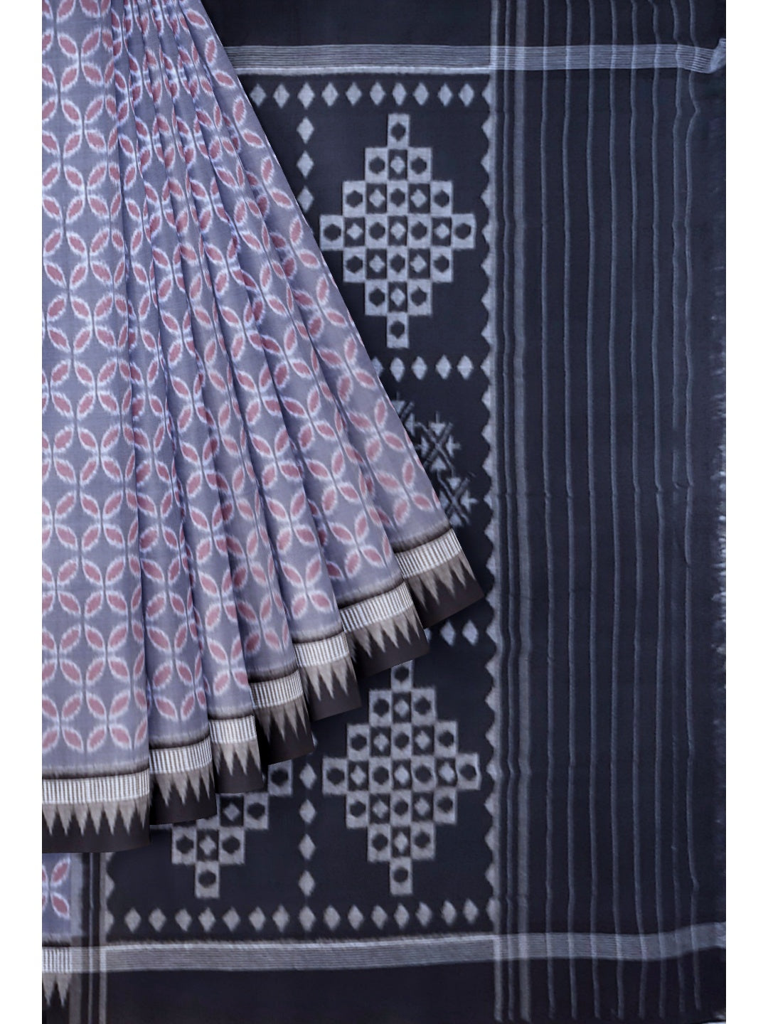 Grey Black Odisha Ikat saree with cotton ikat blouse piece