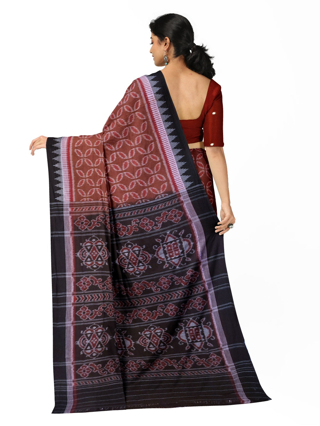 Pinkish Brown Cotton Odisha Ikat saree  with mix match cotton ikat blouse