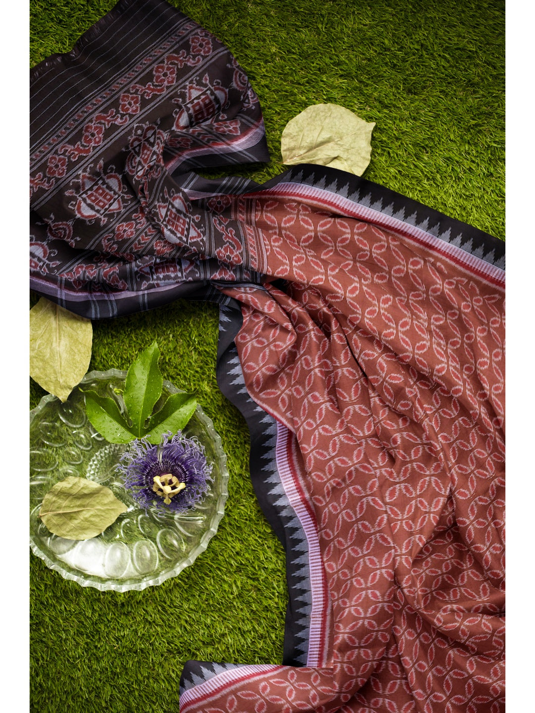 Pinkish Brown Cotton Odisha Ikat saree  with mix match cotton ikat blouse