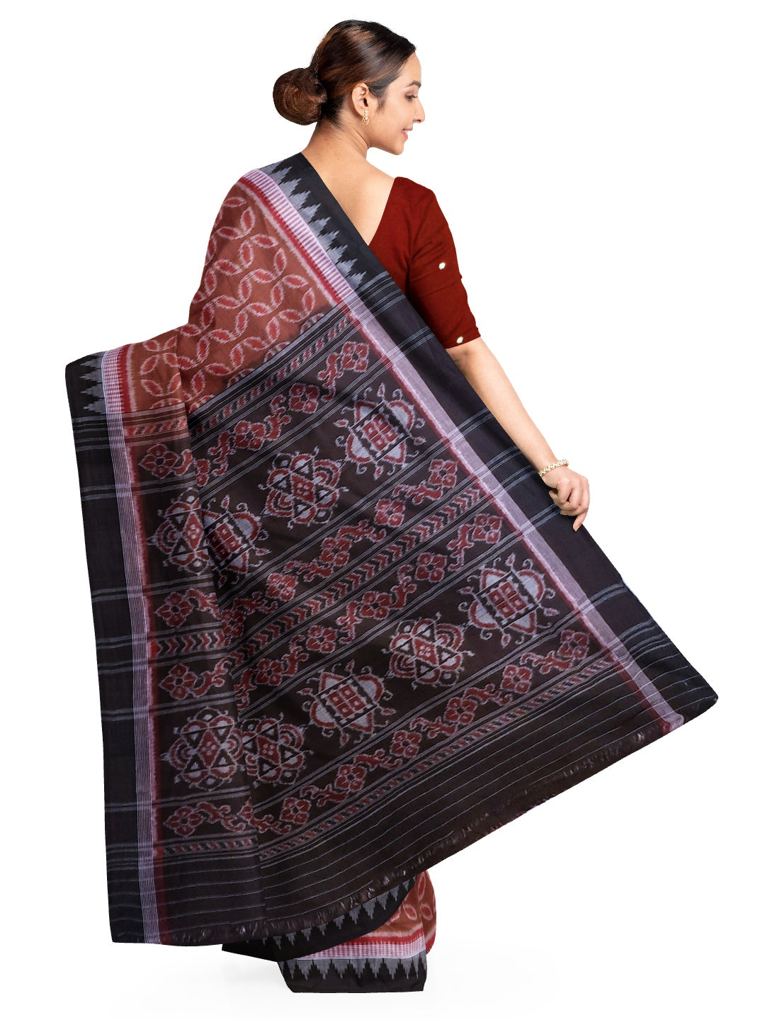Pinkish Brown Cotton Odisha Ikat saree  with mix match cotton ikat blouse