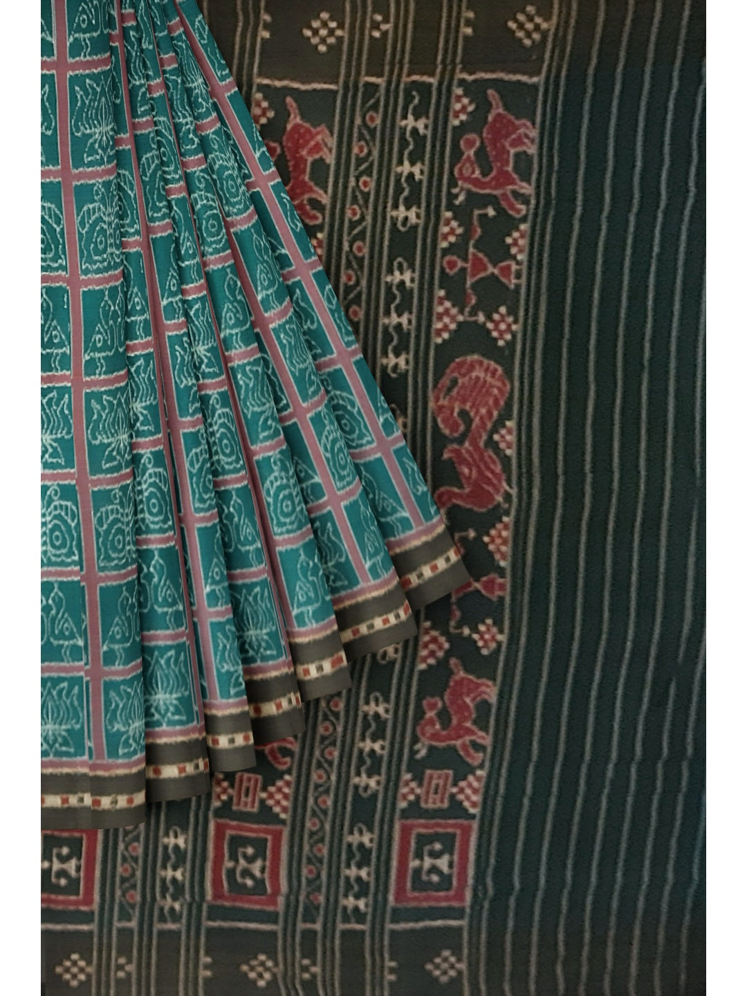 Green Cotton Odisha Ikat saree  with mix match cotton ikat blouse