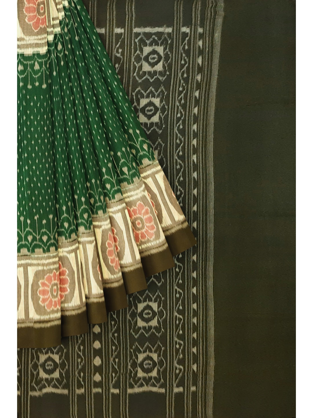 Green cotton Sambalpuri Saree with running blouse piece