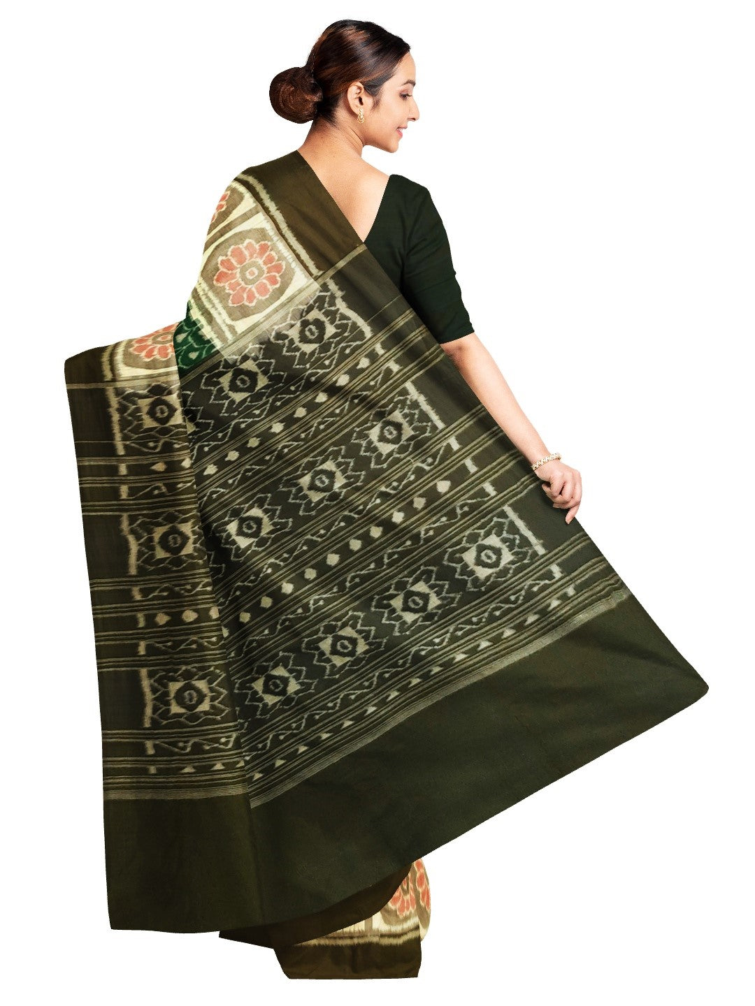 Green cotton Sambalpuri Saree with running blouse piece