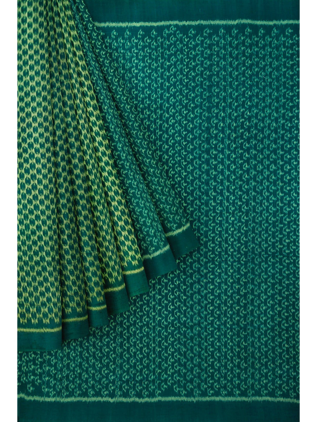 Green Sambalpuri cotton Saree with mix match cotton ikat blouse piece