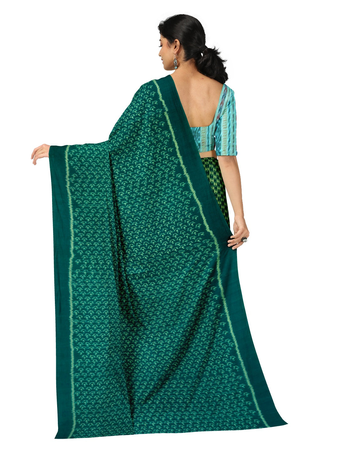 Green Sambalpuri cotton Saree with mix match cotton ikat blouse piece