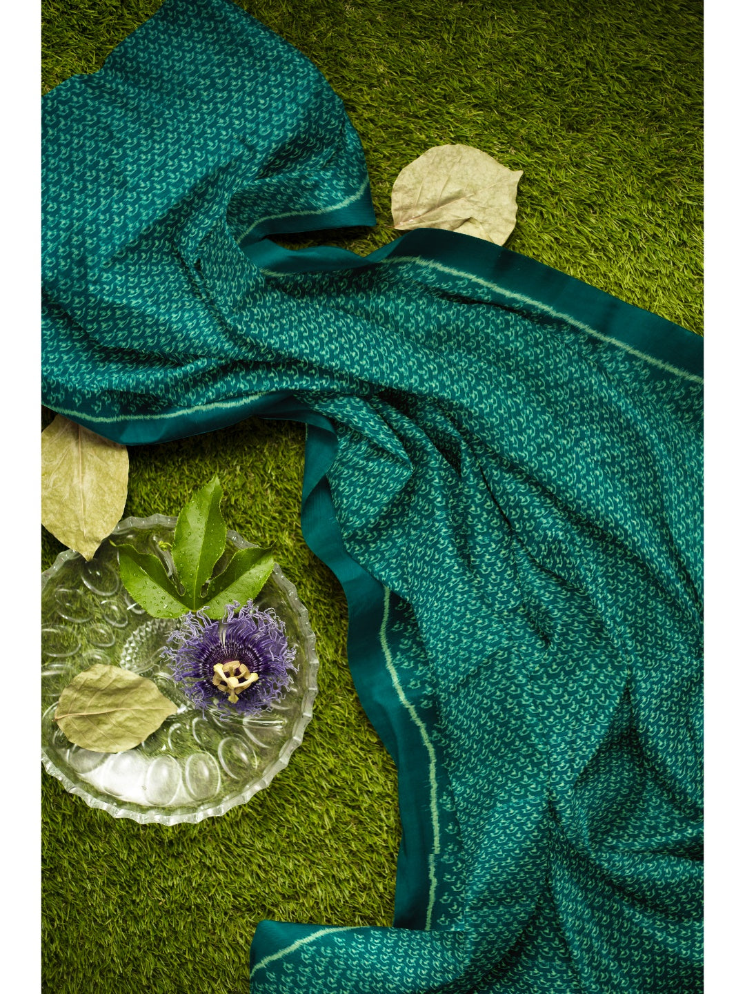 Green Sambalpuri cotton Saree with mix match cotton ikat blouse piece