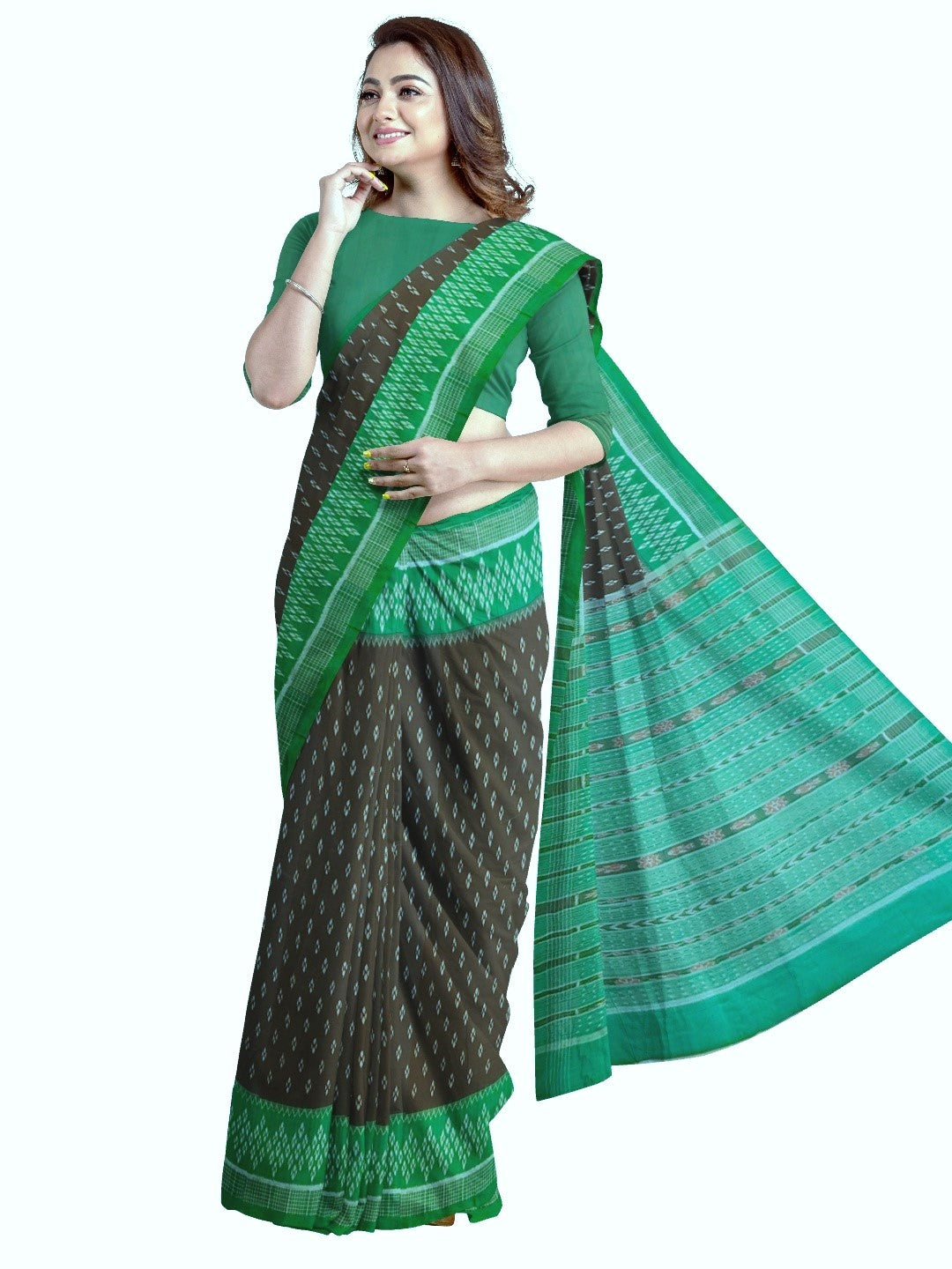 Black cotton Sambalpuri Saree with running blouse piece