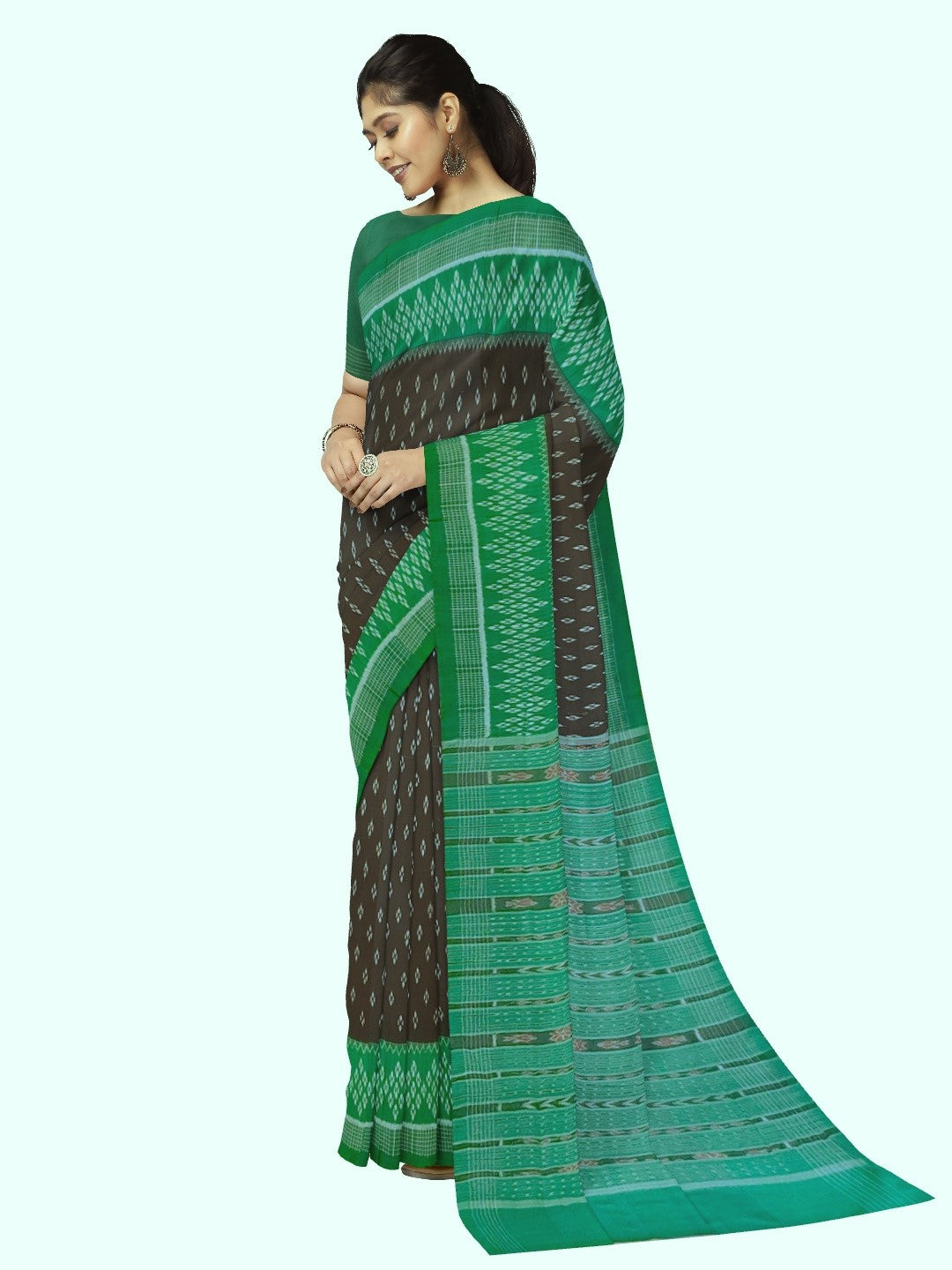 Black cotton Sambalpuri Saree with running blouse piece