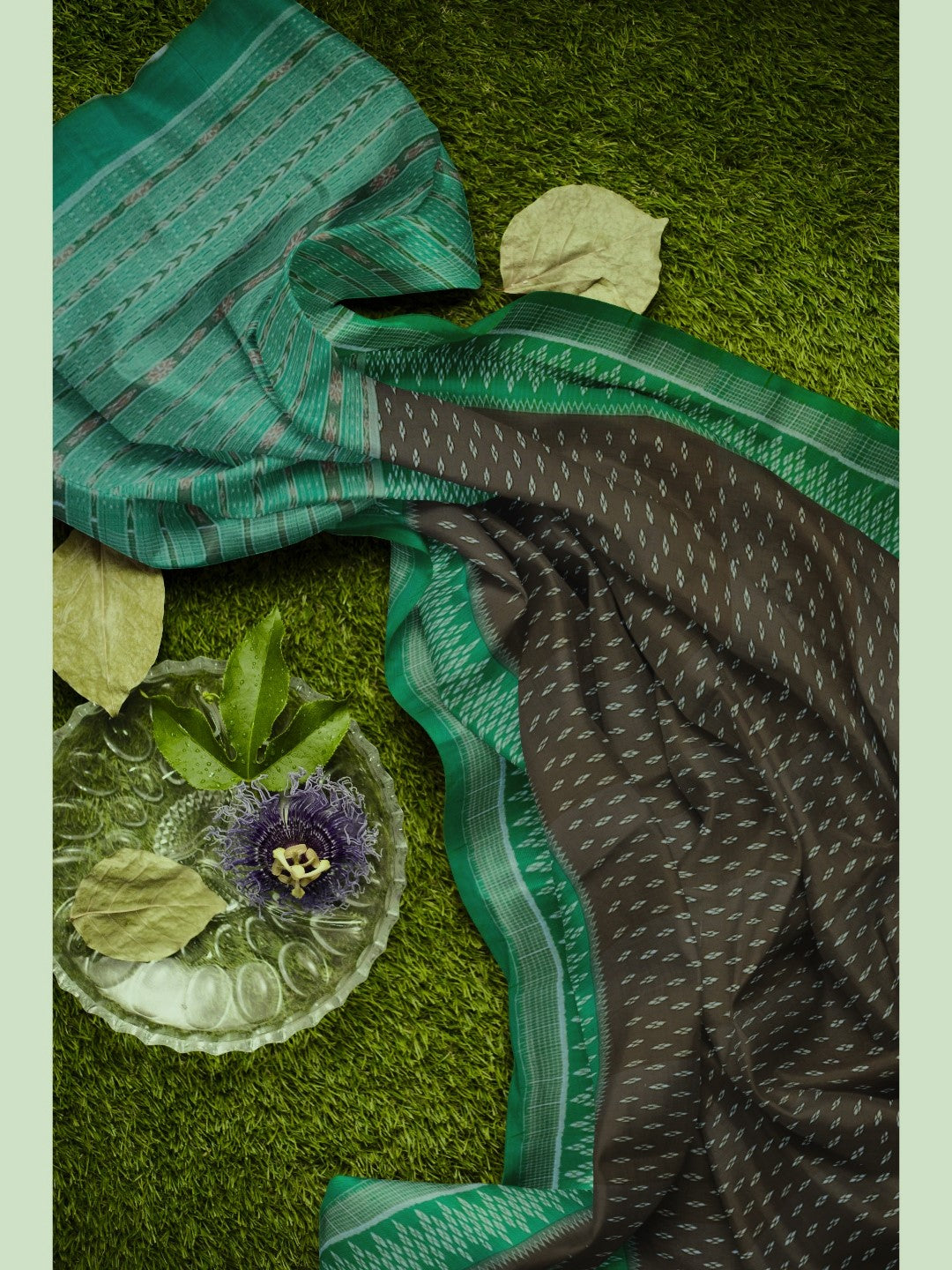 Black cotton Sambalpuri Saree with running blouse piece