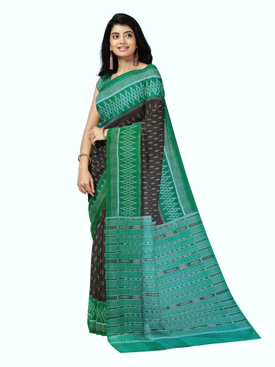 Black cotton Sambalpuri Saree with running blouse piece