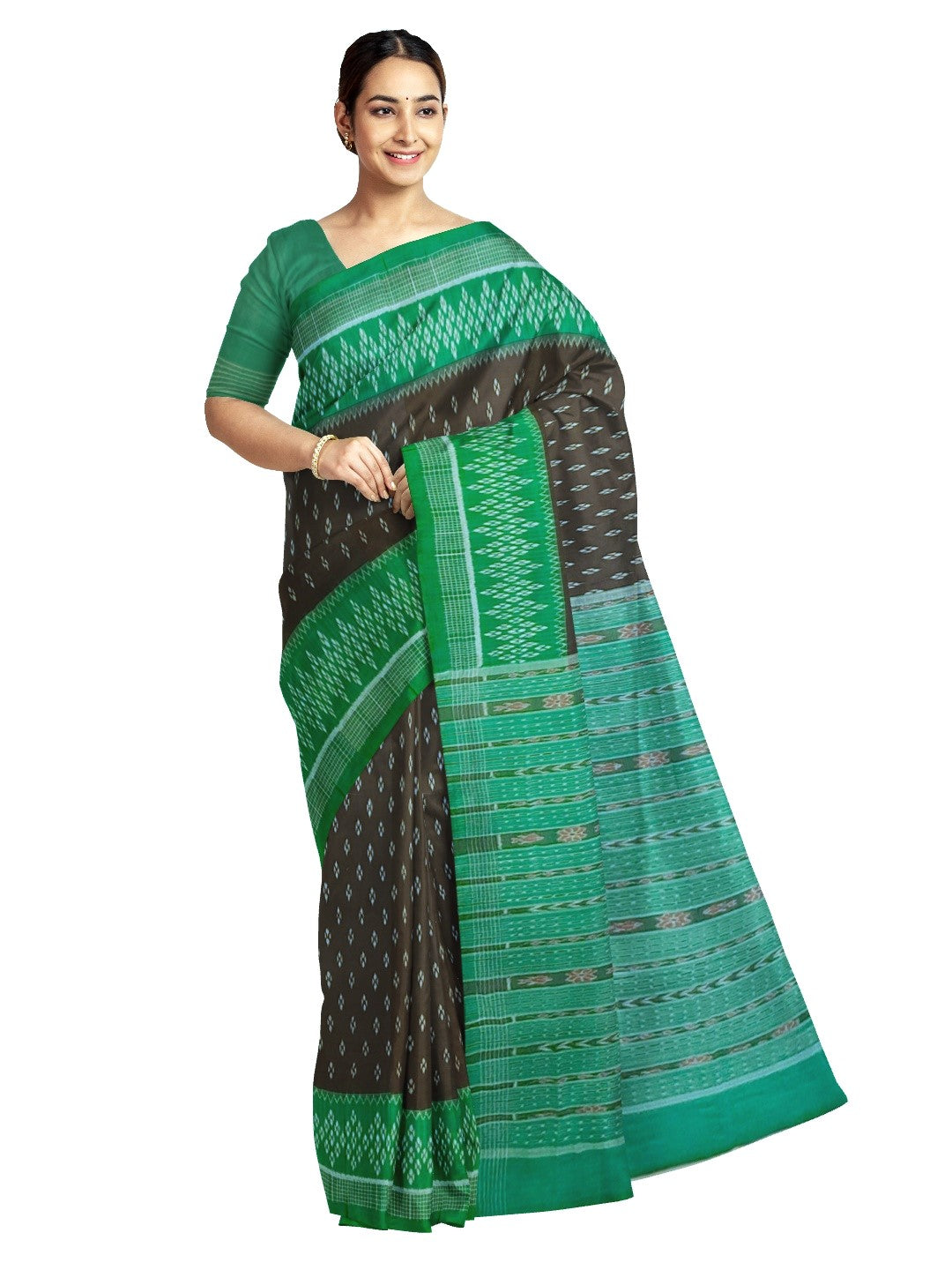 Black cotton Sambalpuri Saree with running blouse piece