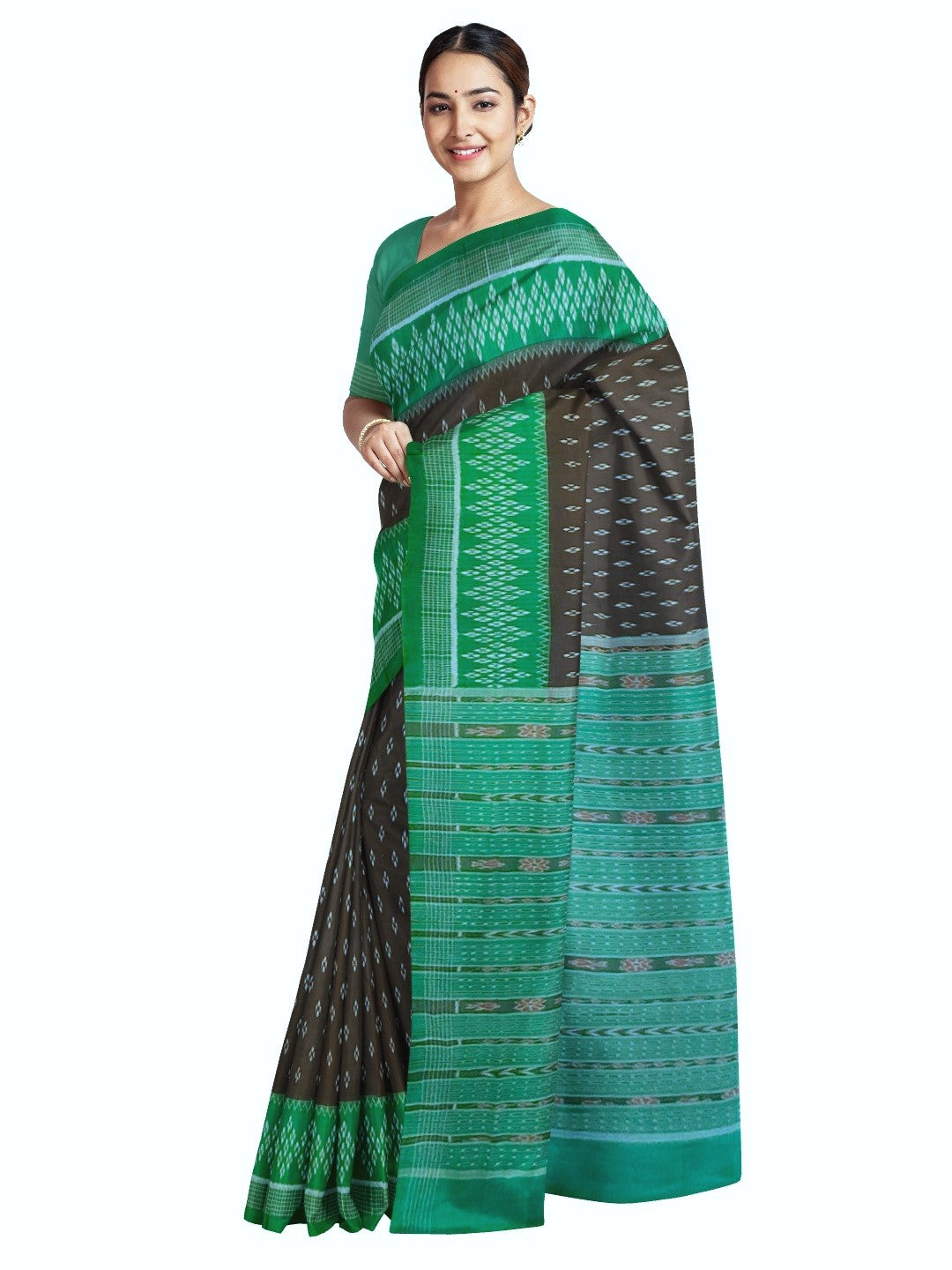 Black cotton Sambalpuri Saree with running blouse piece