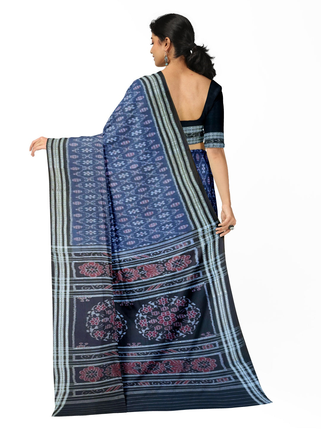Blue cotton Sambalpuri Saree paired with cotton ikat blouse piece