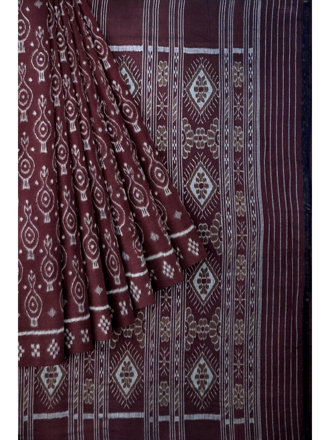 Maroon Cotton Odisha Ikat saree with mix match cotton ikat blouse piece