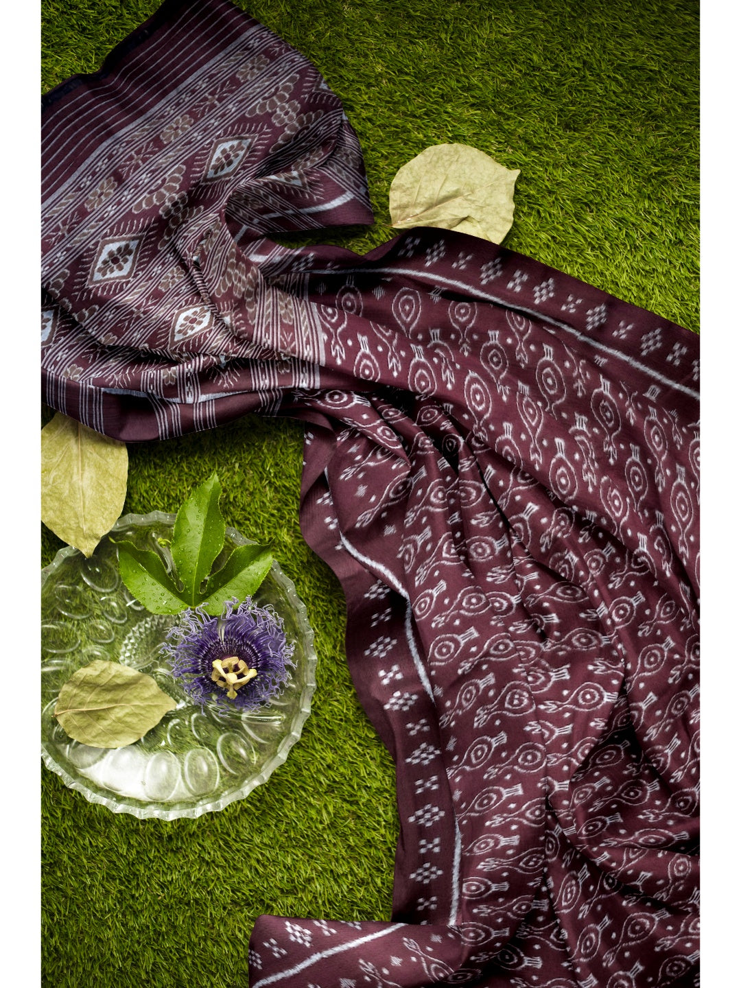 Maroon Cotton Odisha Ikat saree with mix match cotton ikat blouse piece