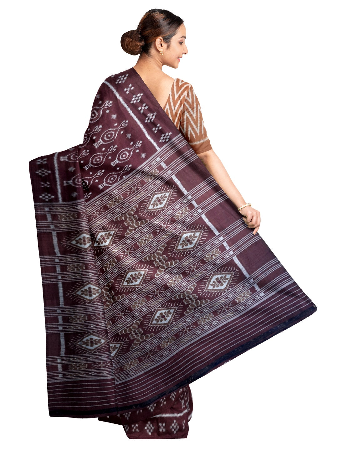 Maroon Cotton Odisha Ikat saree with mix match cotton ikat blouse piece