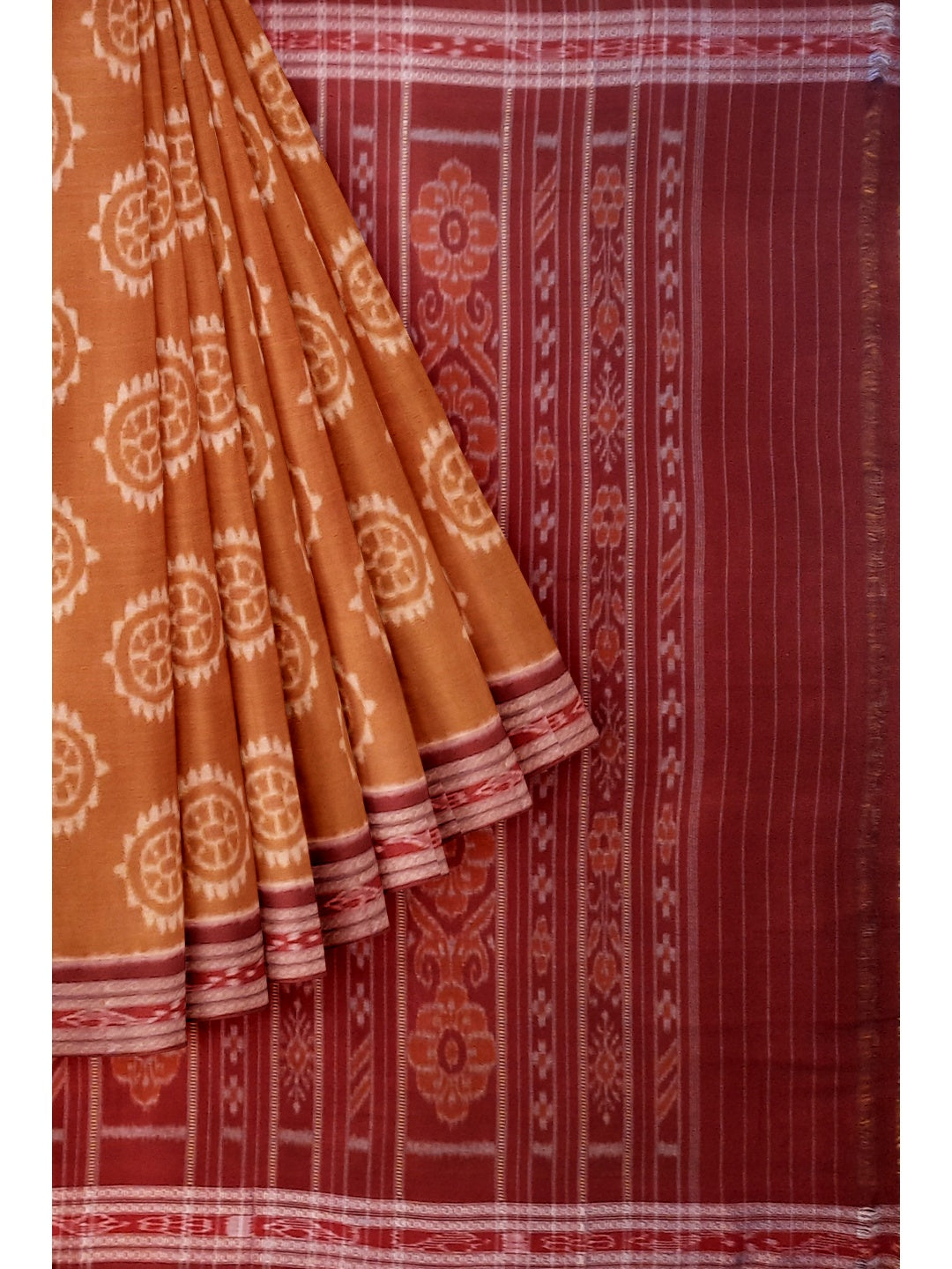 Brown Cotton Odisha Ikat saree with mix match cotton ikat blouse piece