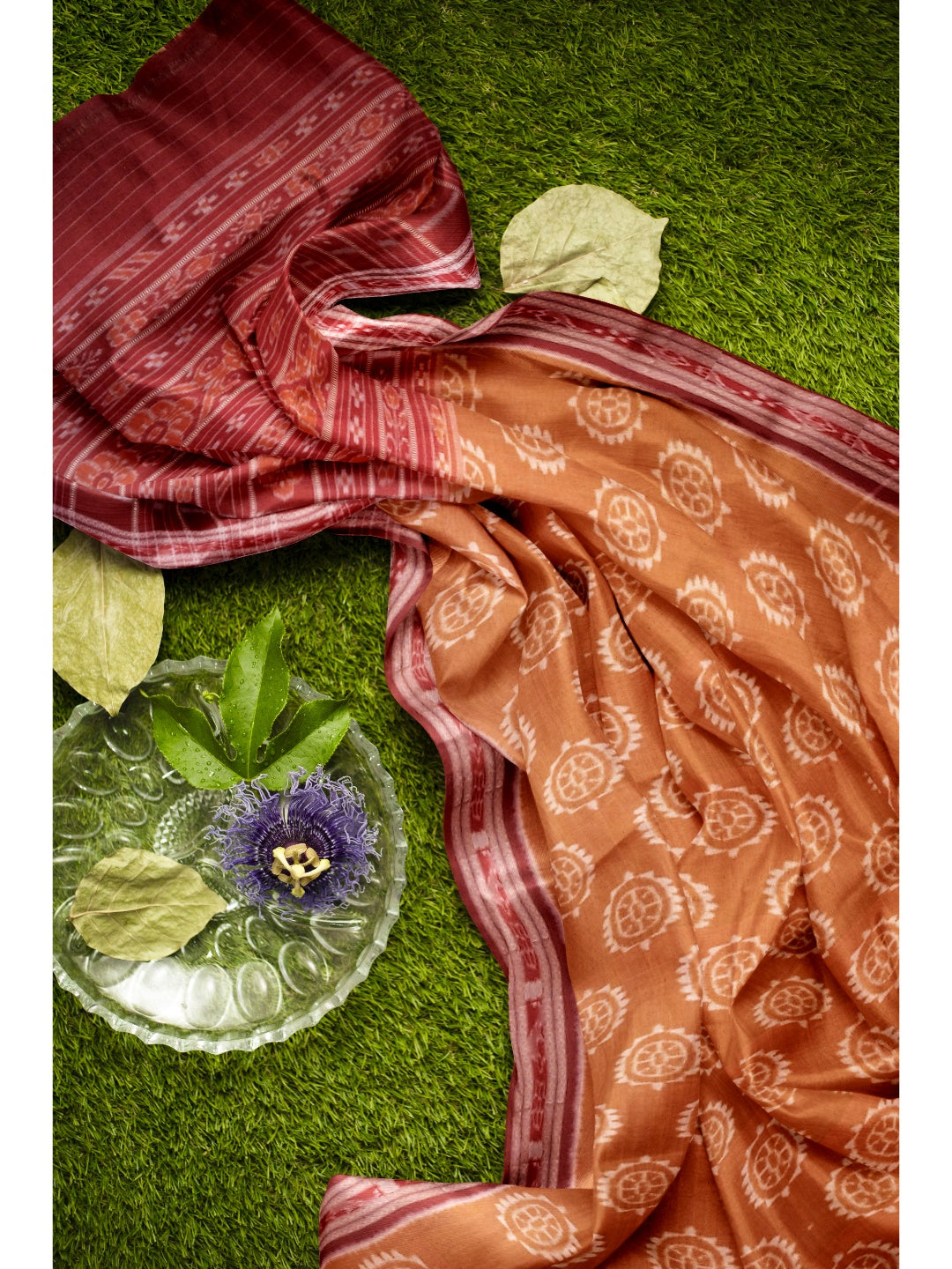 Brown Cotton Odisha Ikat saree with mix match cotton ikat blouse piece