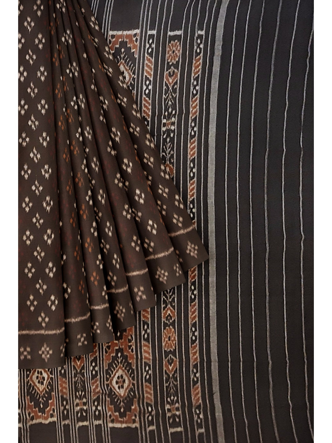 Black Cotton Odisha Ikat saree with cotton ikat blouse piece
