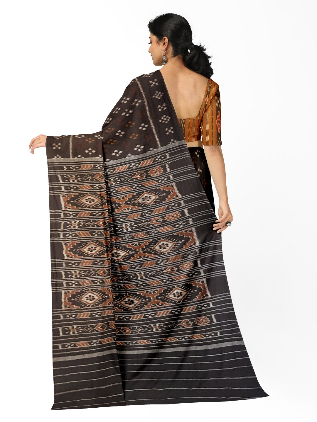 Black Cotton Odisha Ikat saree with cotton ikat blouse piece