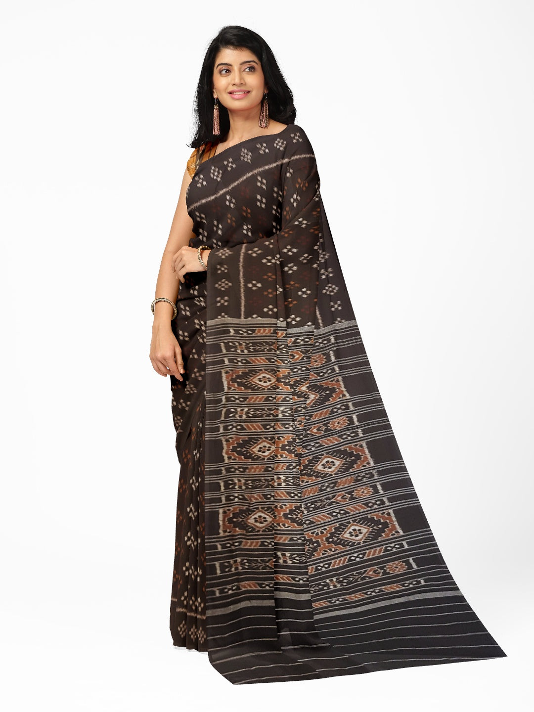 Black Cotton Odisha Ikat saree with cotton ikat blouse piece
