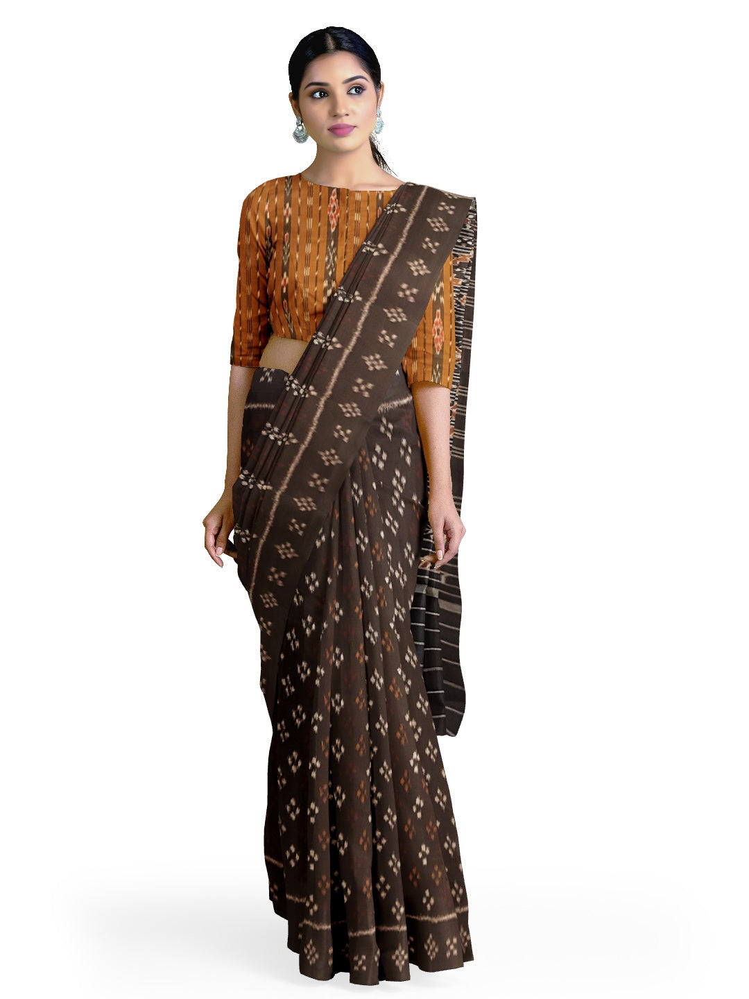 Black Cotton Odisha Ikat saree with cotton ikat blouse piece