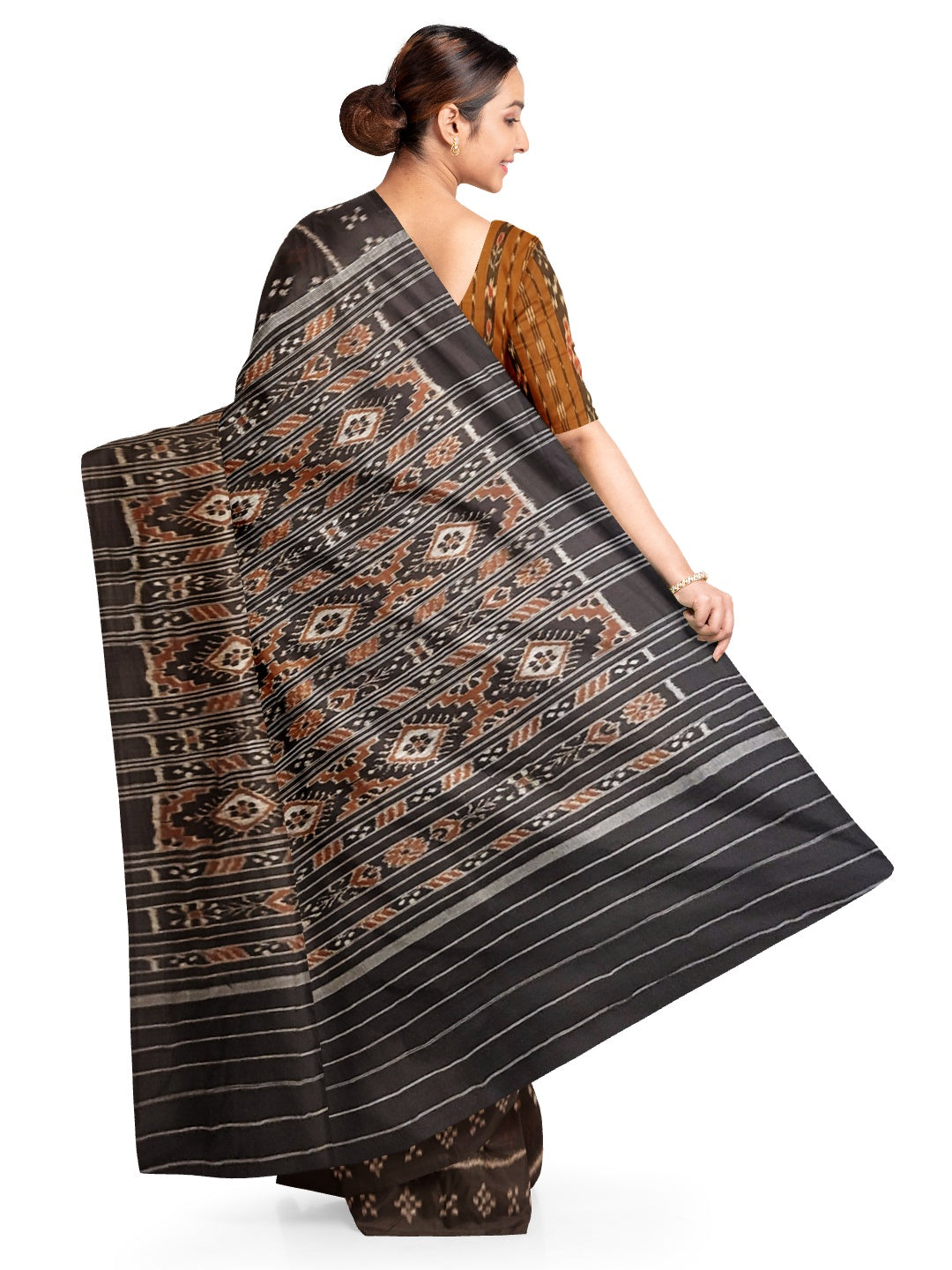Black Cotton Odisha Ikat saree with cotton ikat blouse piece