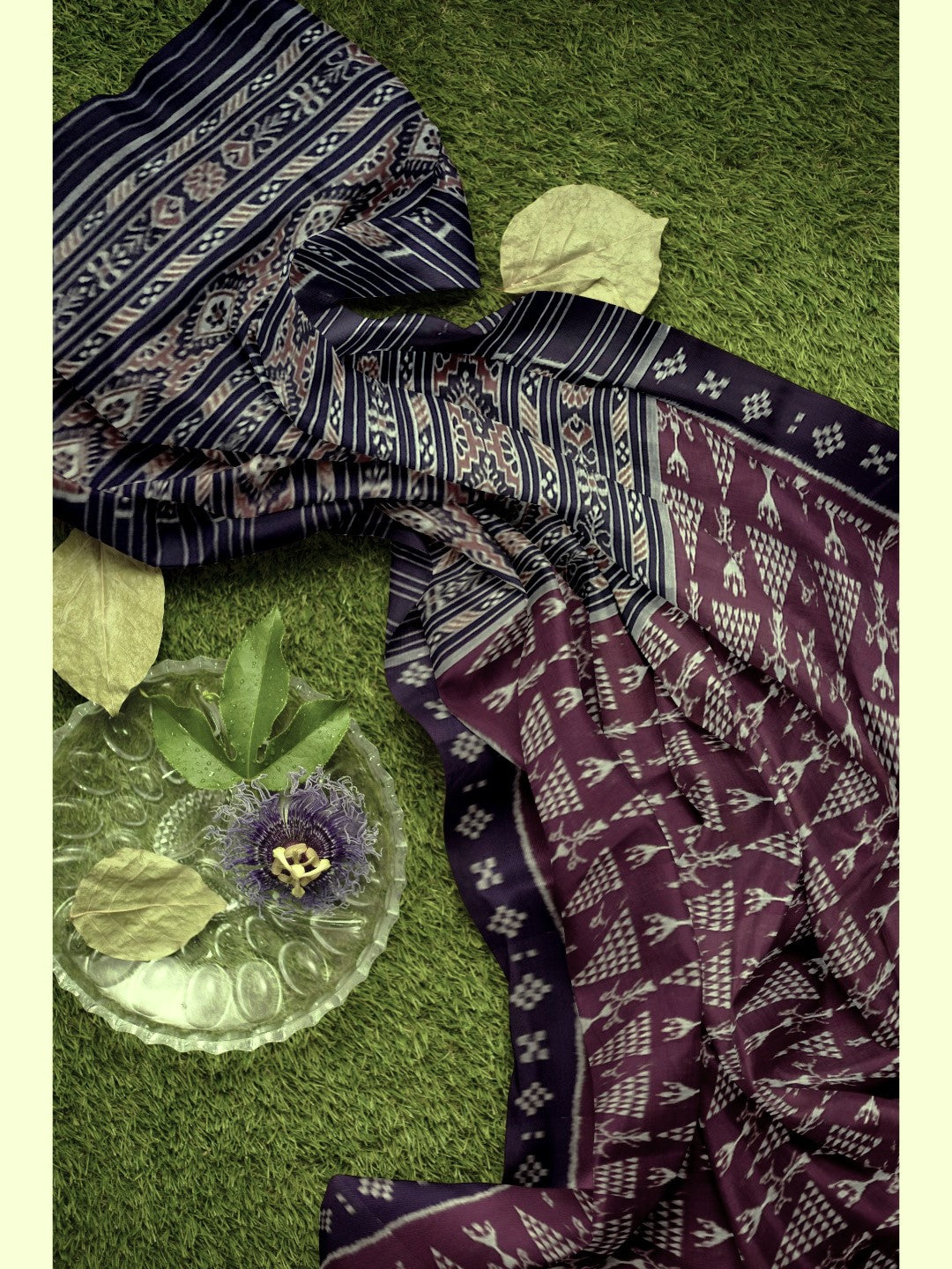DarkPurple Cotton Odisha Ikat saree with  matching cotton ikat blouse piece